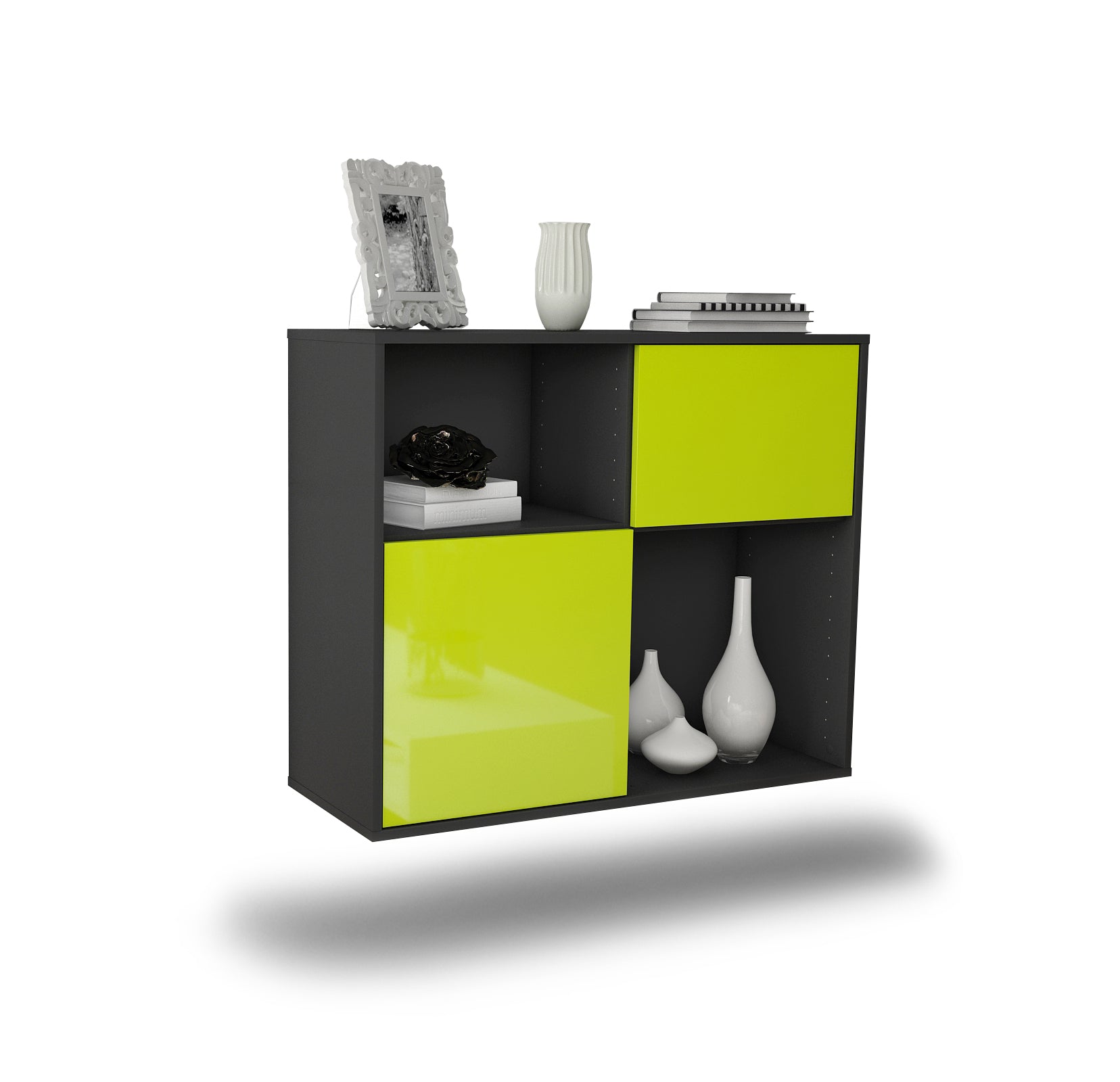 Sideboard - Carola - Design Hochglanz - Wandmontiert mit Push to open  92 cm Anthrazit