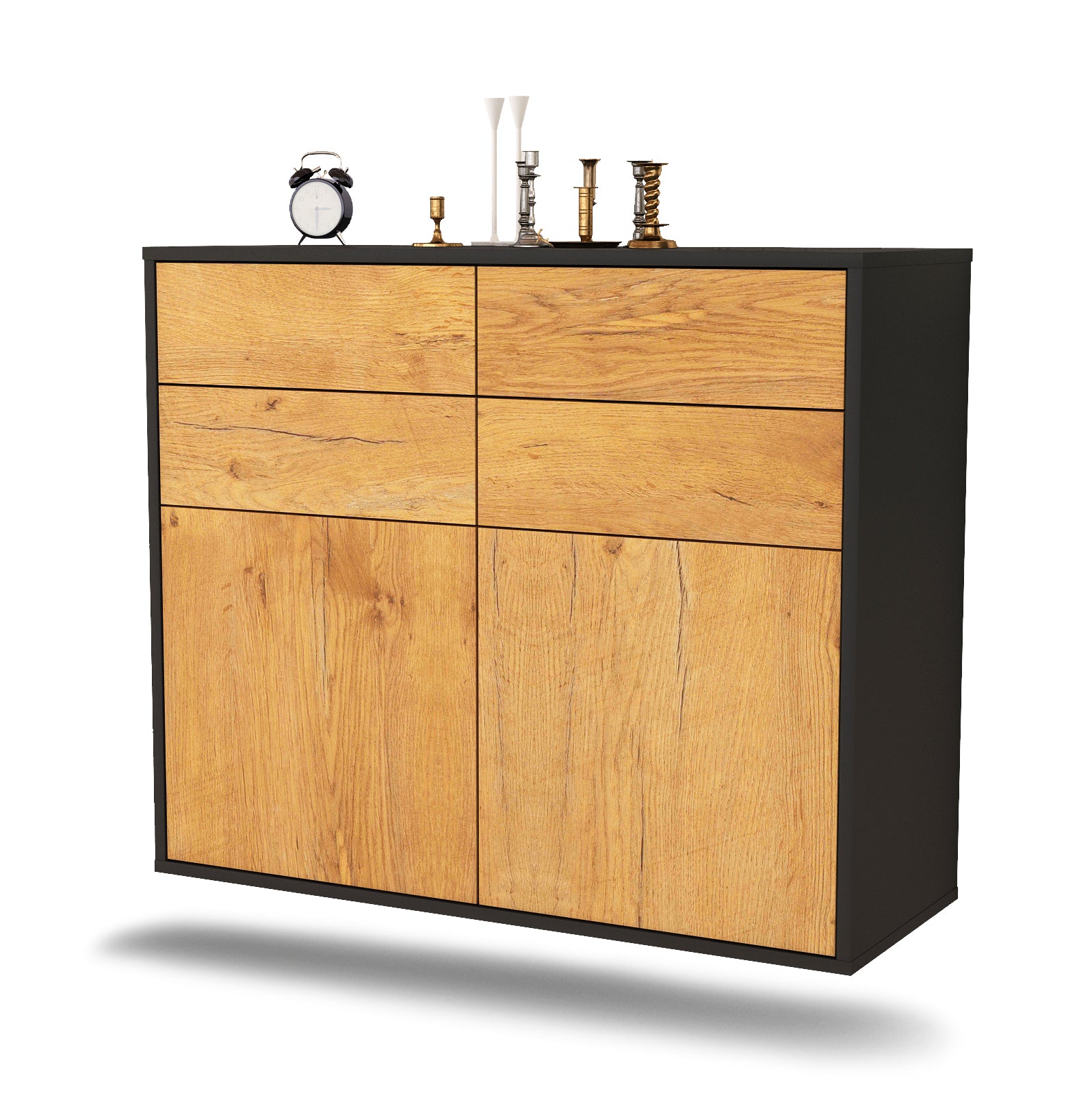 Sideboard - Celia - Design Holzdekor - Wandmontiert mit Push to open  92 cm Anthrazit