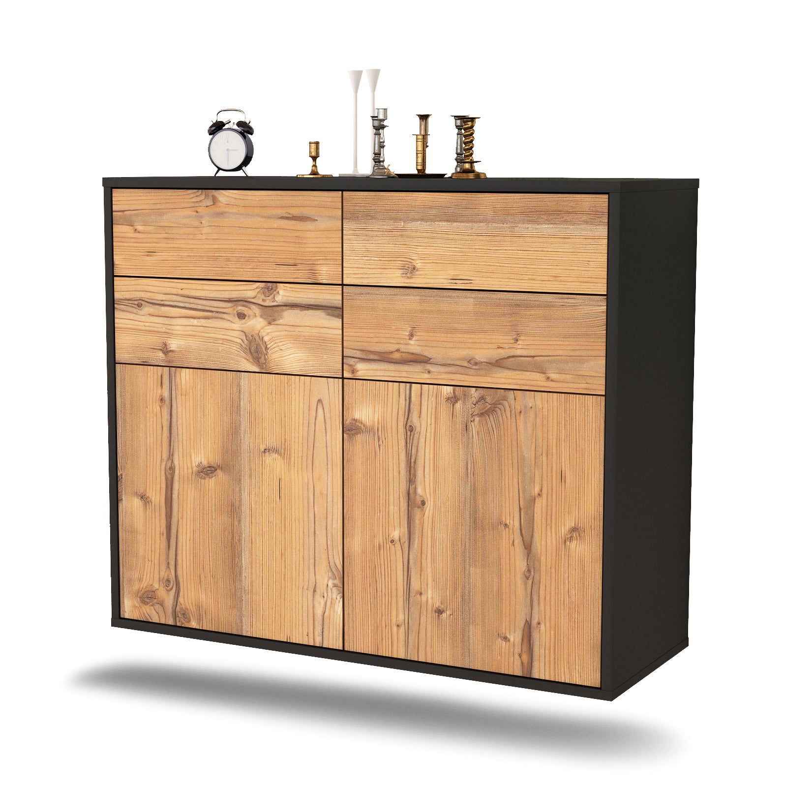 Sideboard - Celia - Design Holzdekor - Wandmontiert mit Push to open  92 cm Anthrazit