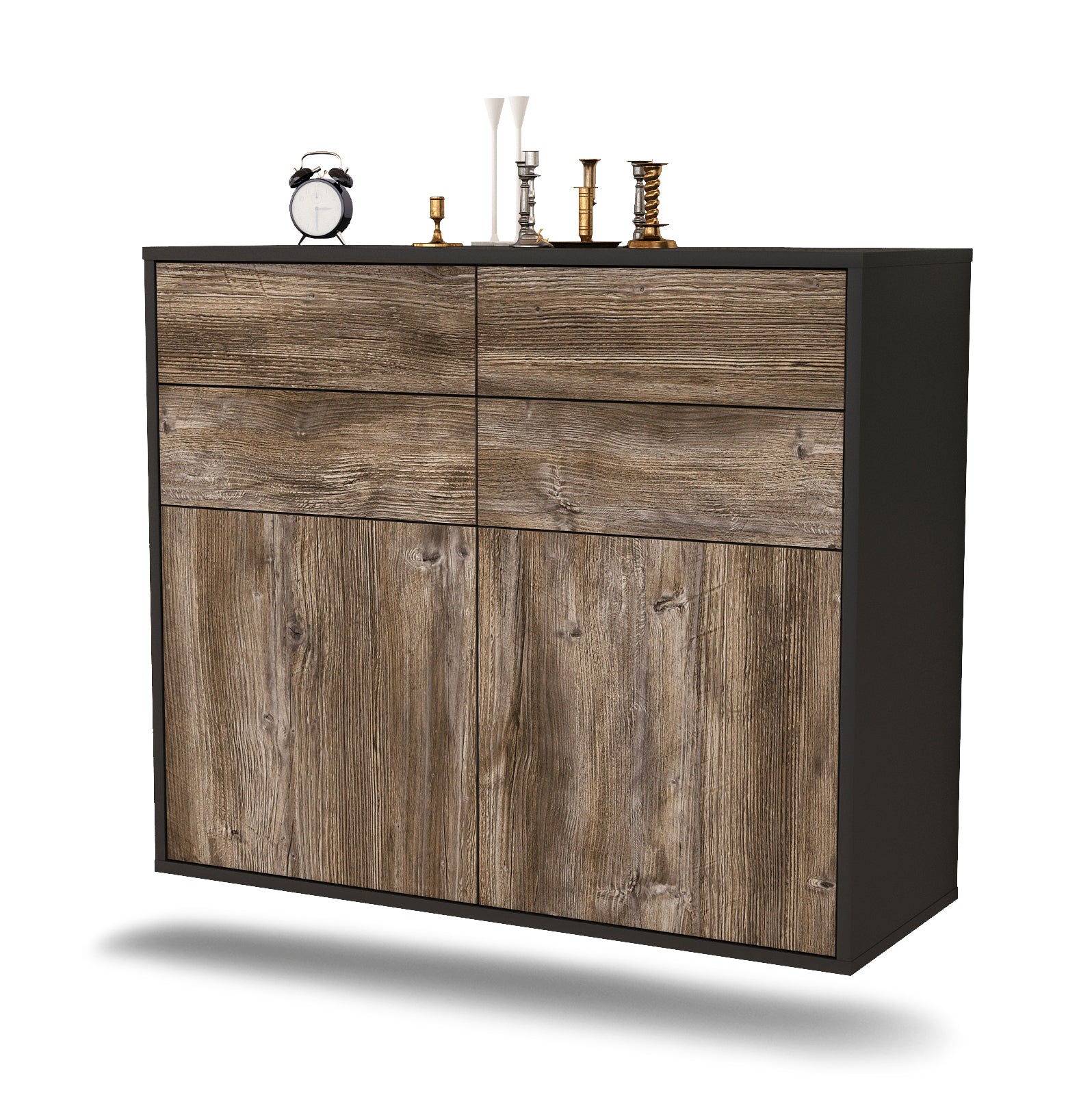 Sideboard - Celia - Design Holzdekor - Wandmontiert mit Push to open  92 cm Anthrazit