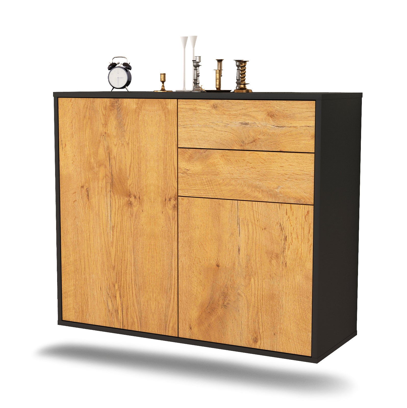 Sideboard - Chantal - Design Holzdekor - Wandmontiert mit Push to open  92 cm Anthrazit