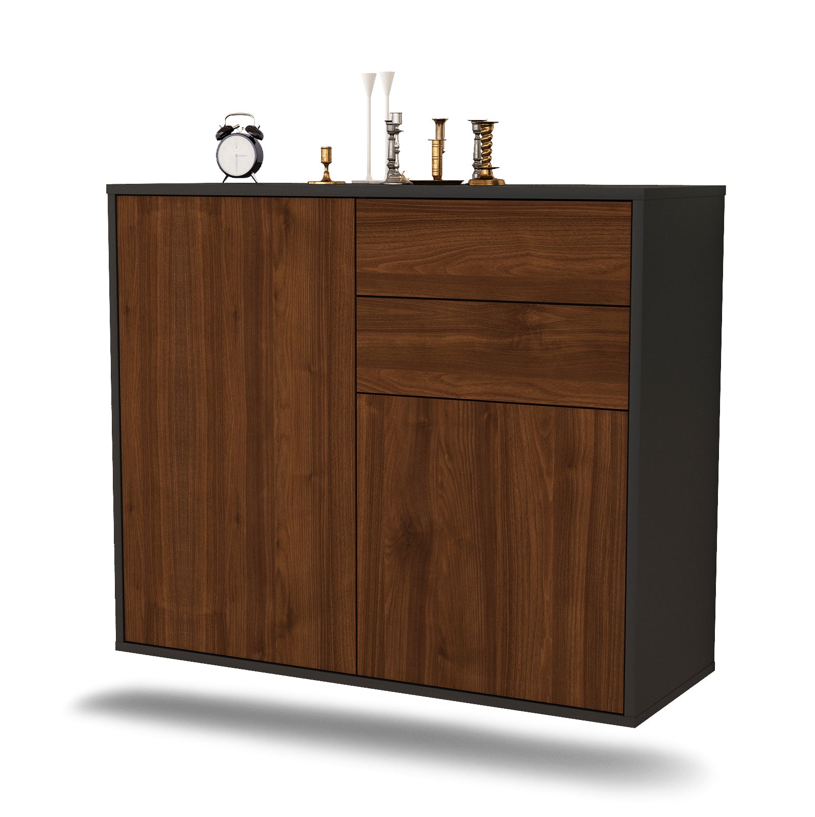 Sideboard - Chantal - Design Holzdekor - Wandmontiert mit Push to open  92 cm Anthrazit