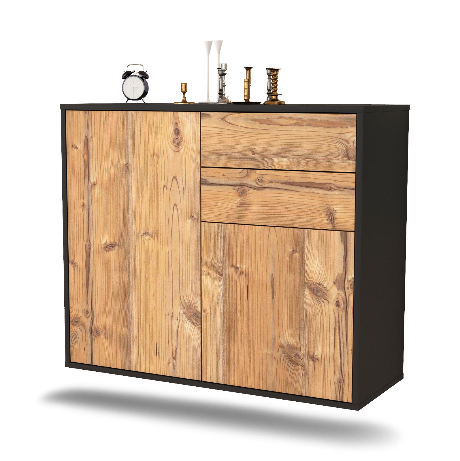 Sideboard - Chantal - Design Holzdekor - Wandmontiert mit Push to open  92 cm Anthrazit