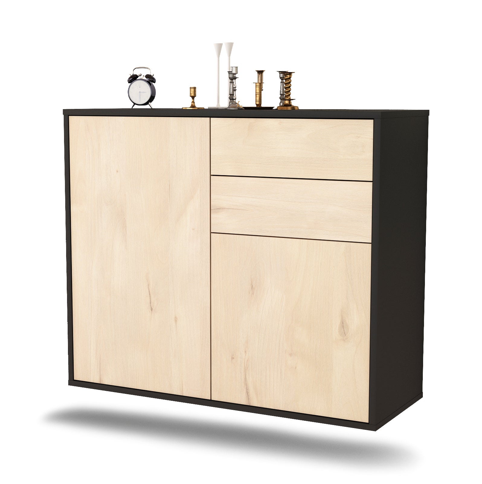 Sideboard - Chantal - Design Holzdekor - Wandmontiert mit Push to open  92 cm Anthrazit