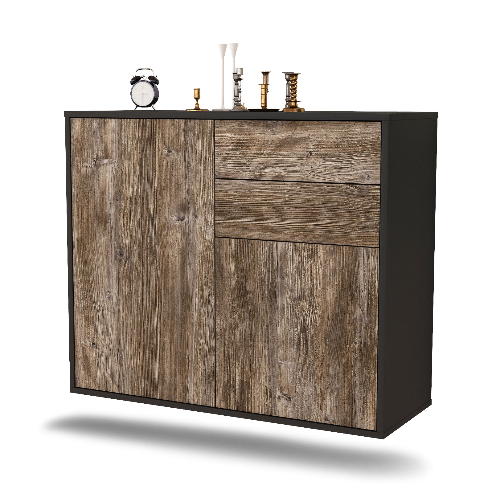 Sideboard - Chantal - Design Holzdekor - Wandmontiert mit Push to open  92 cm Anthrazit