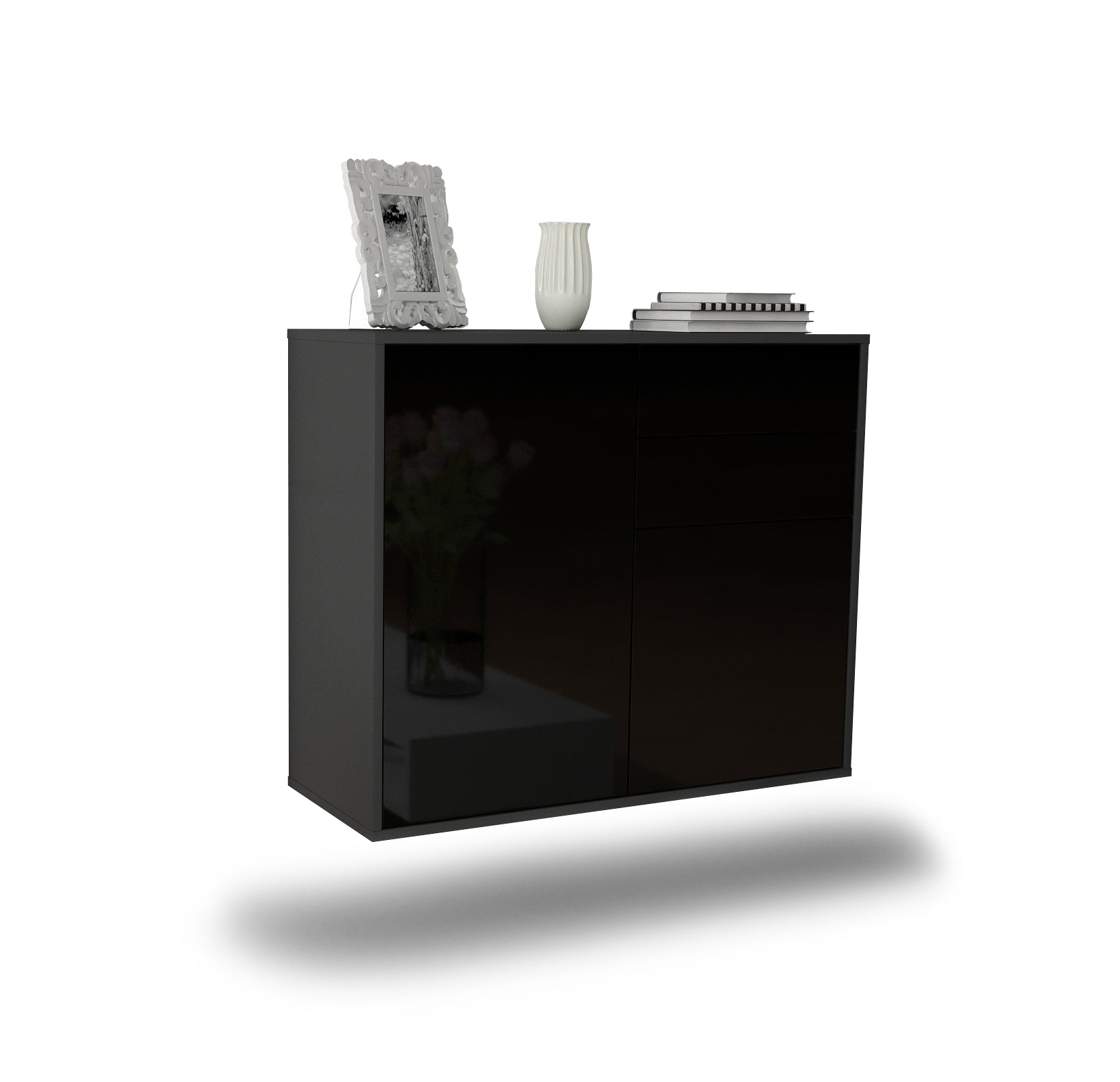 Sideboard - Chantal - Design Hochglanz - Wandmontiert mit Push to open  92 cm Anthrazit