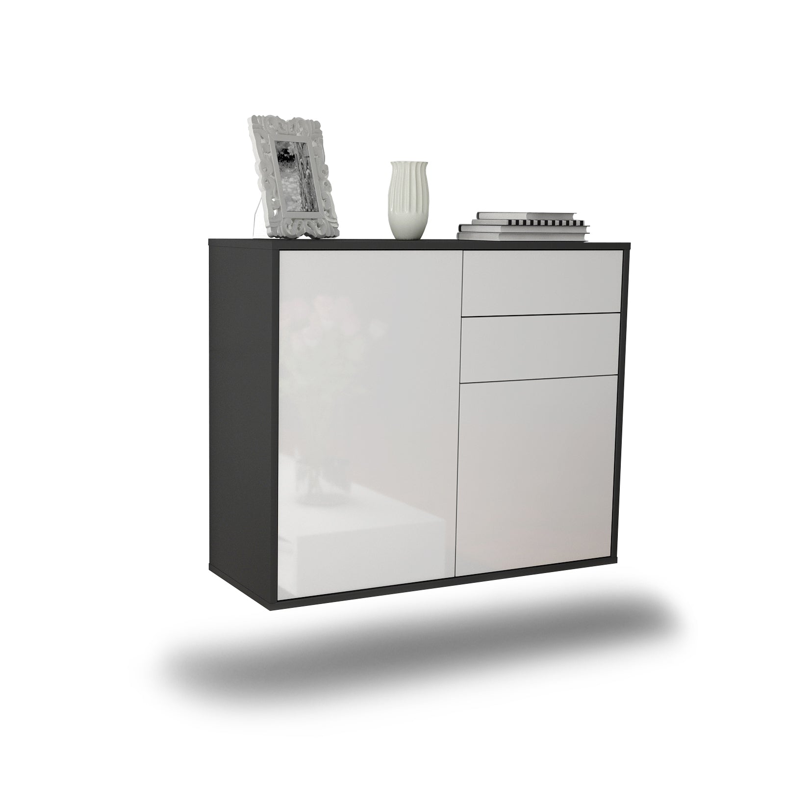 Sideboard - Chantal - Design Hochglanz - Wandmontiert mit Push to open  92 cm Anthrazit