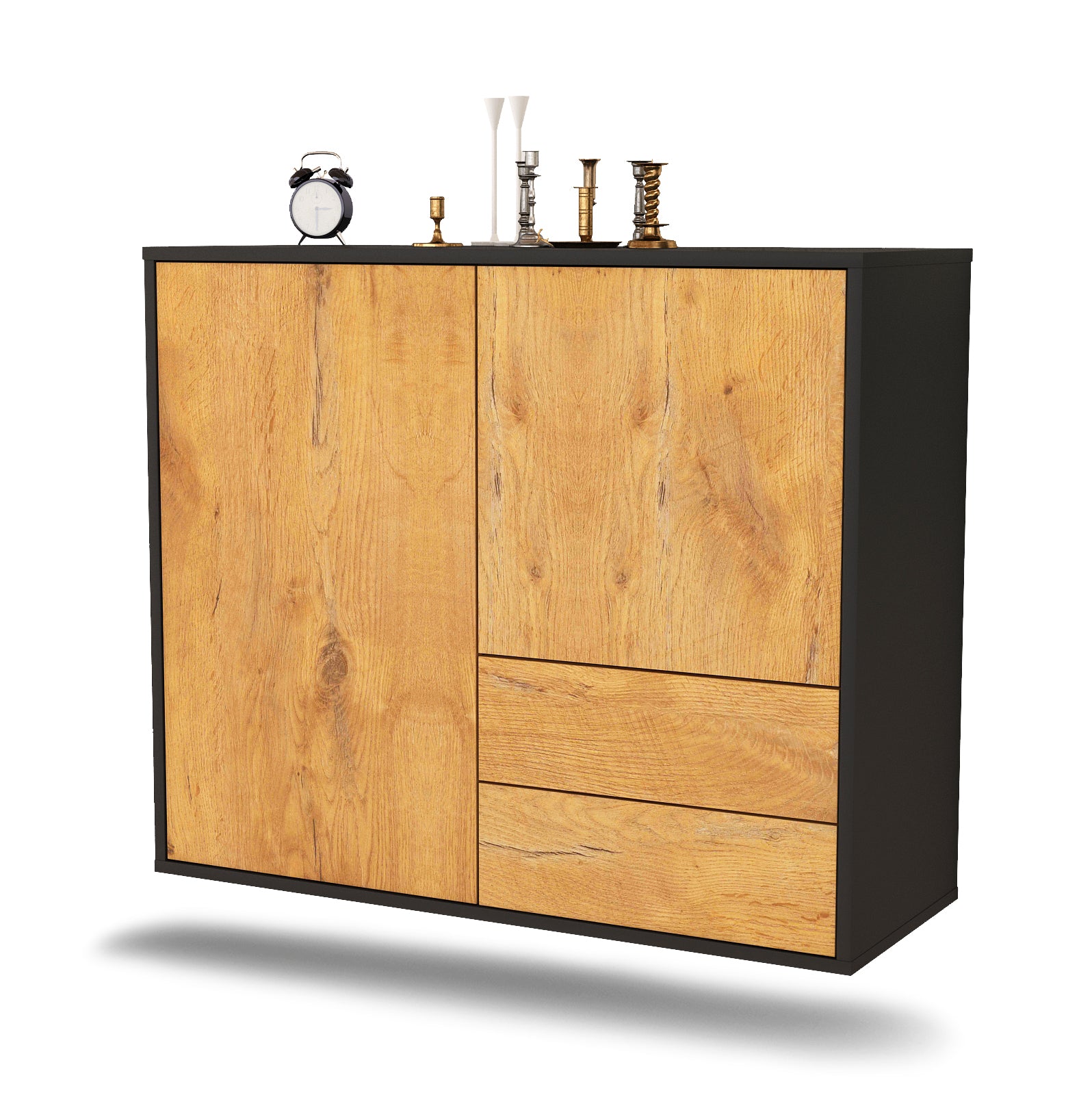 Sideboard - Chiara - Design Holzdekor - Wandmontiert mit Push to open  92 cm Anthrazit