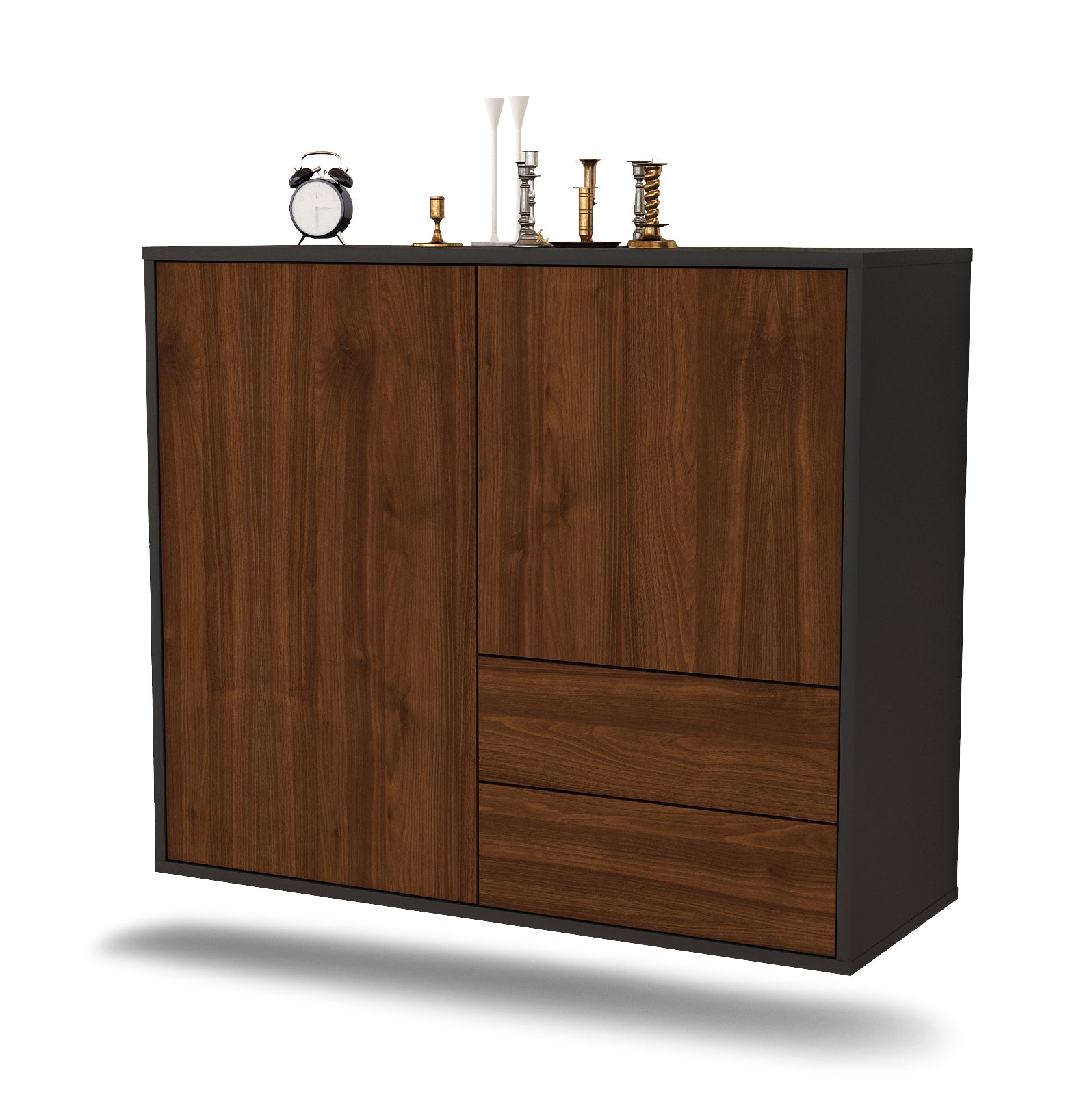 Sideboard - Chiara - Design Holzdekor - Wandmontiert mit Push to open  92 cm Anthrazit