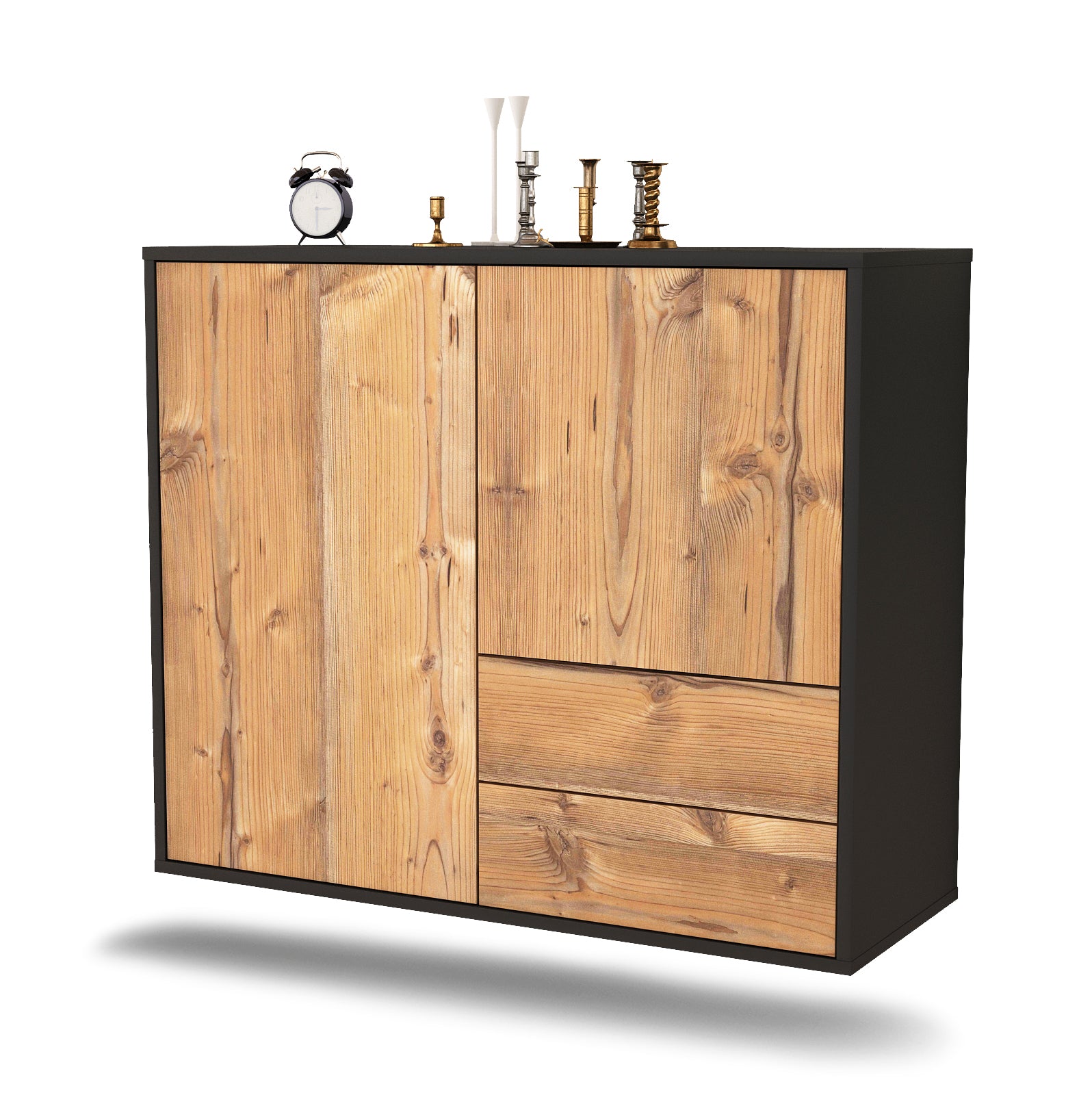 Sideboard - Chiara - Design Holzdekor - Wandmontiert mit Push to open  92 cm Anthrazit