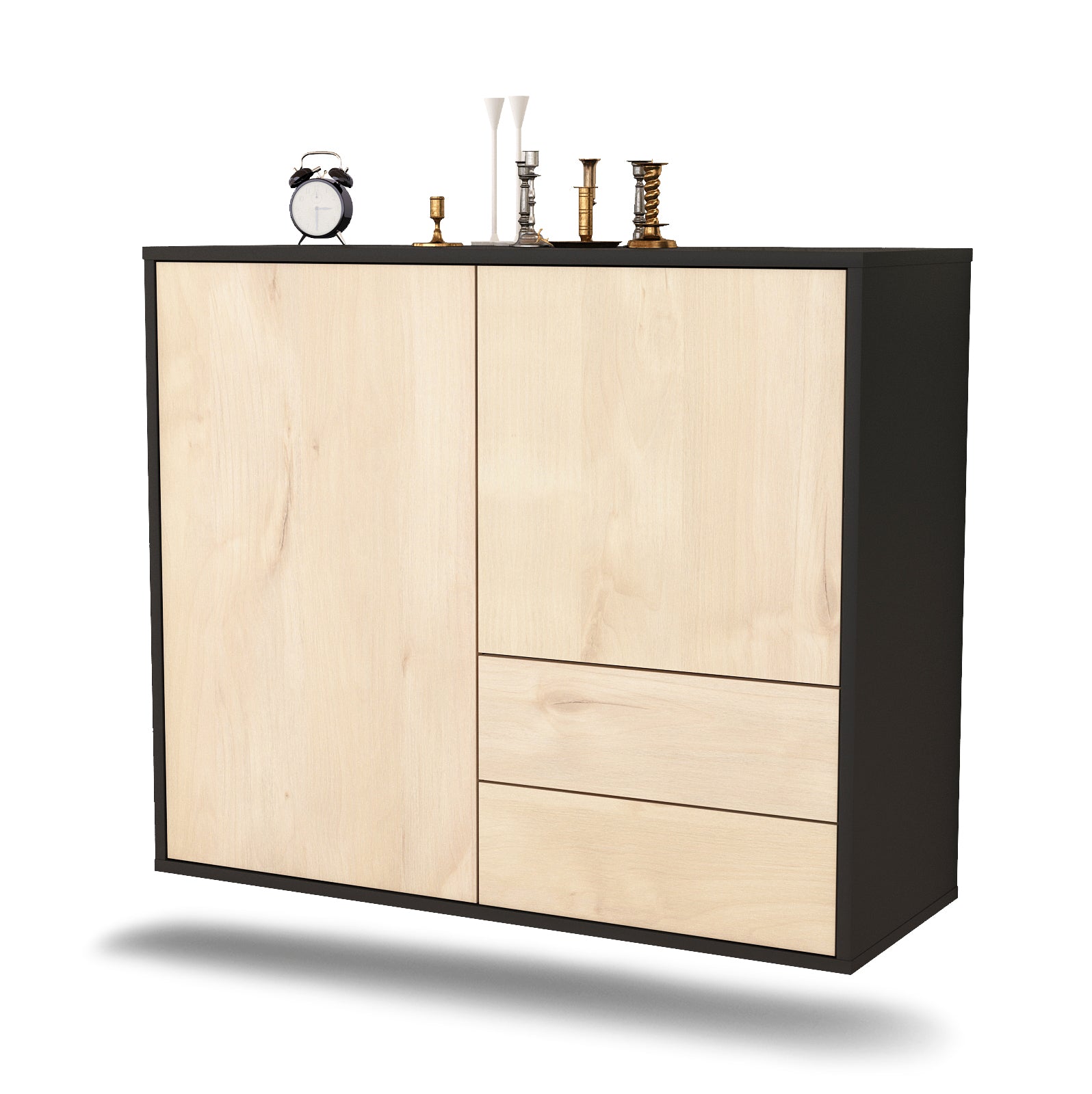 Sideboard - Chiara - Design Holzdekor - Wandmontiert mit Push to open  92 cm Anthrazit