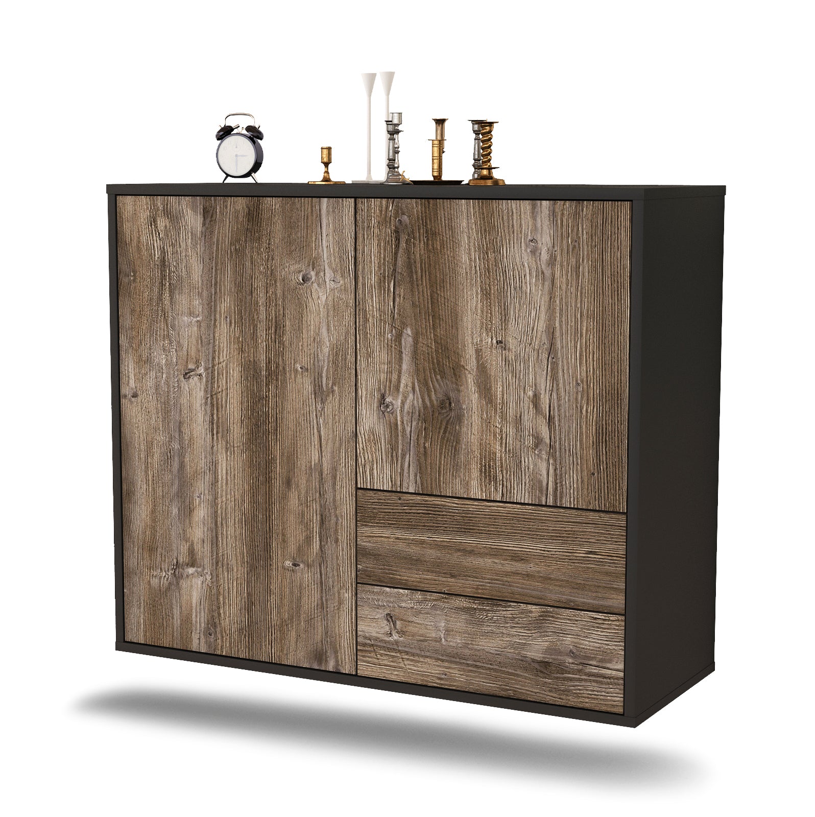 Sideboard - Chiara - Design Holzdekor - Wandmontiert mit Push to open  92 cm Anthrazit