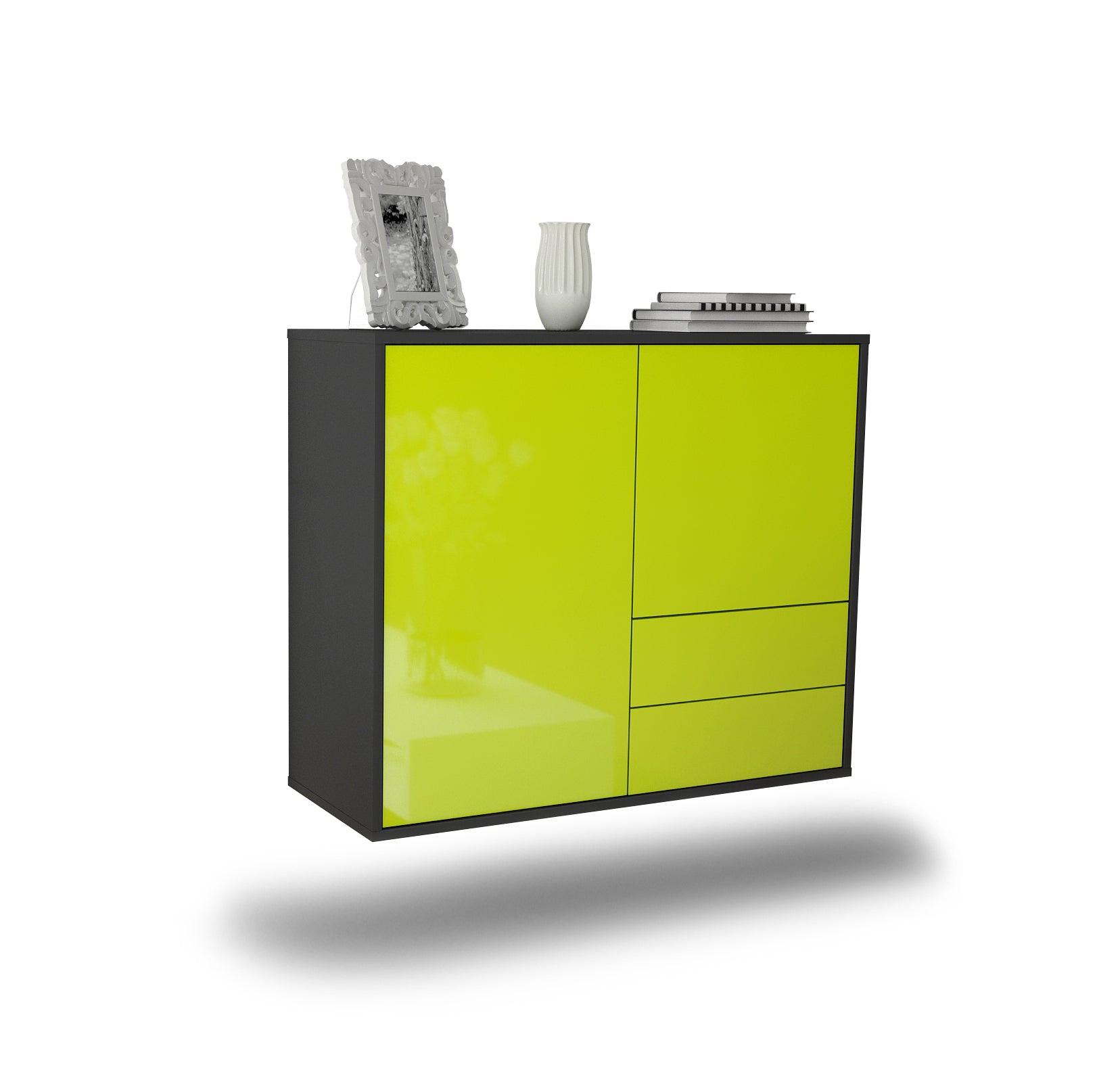 Sideboard - Chiara - Design Hochglanz - Wandmontiert mit Push to open  92 cm Anthrazit