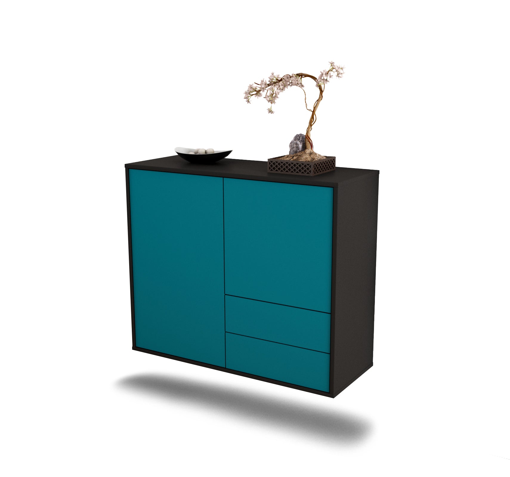 Sideboard - Chiara - Design Farbakzent - Wandmontiert mit Push to open  92 cm Anthrazit