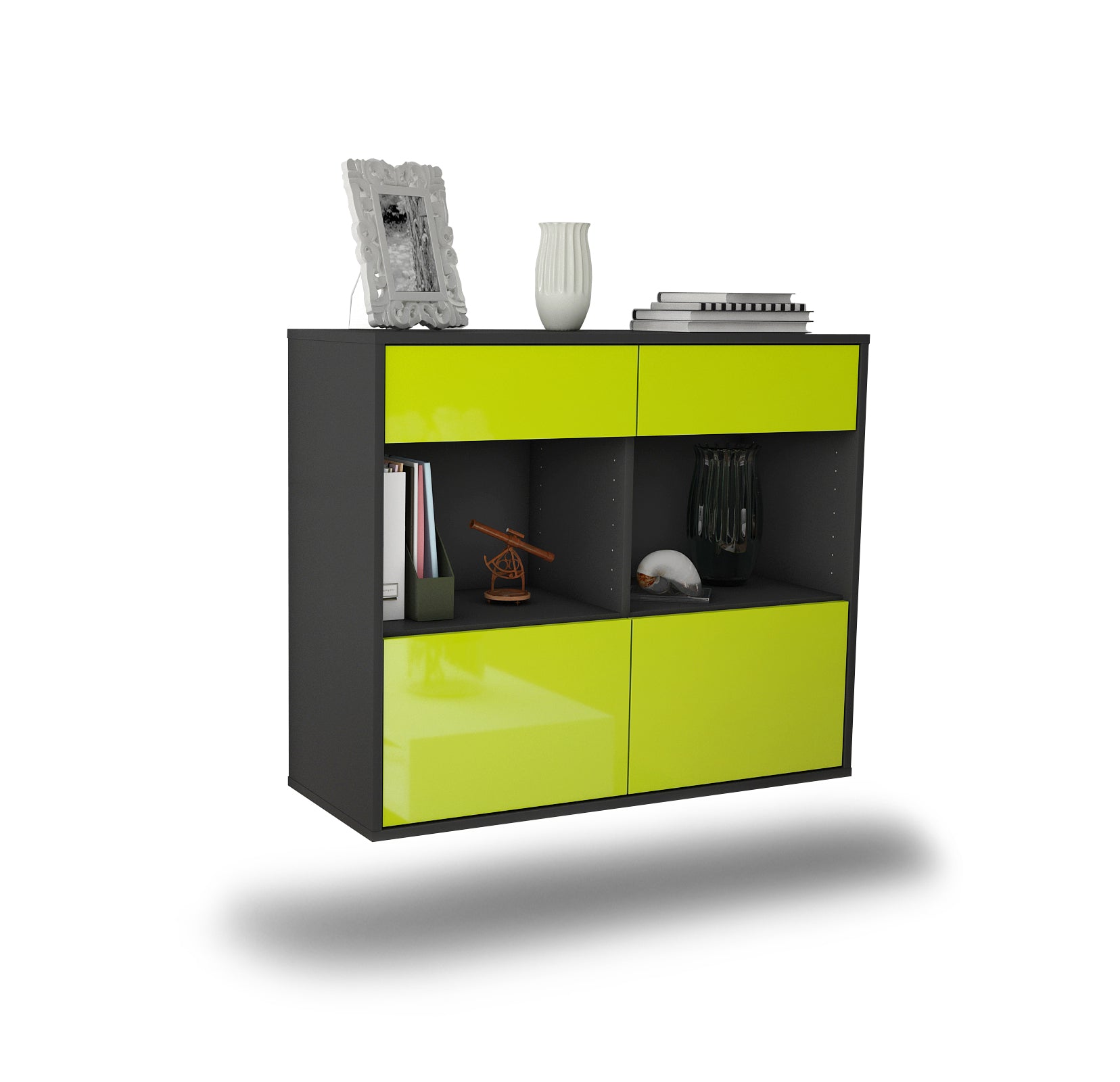 Sideboard - Christina - Design Hochglanz - Wandmontiert mit Push to open  92 cm Anthrazit