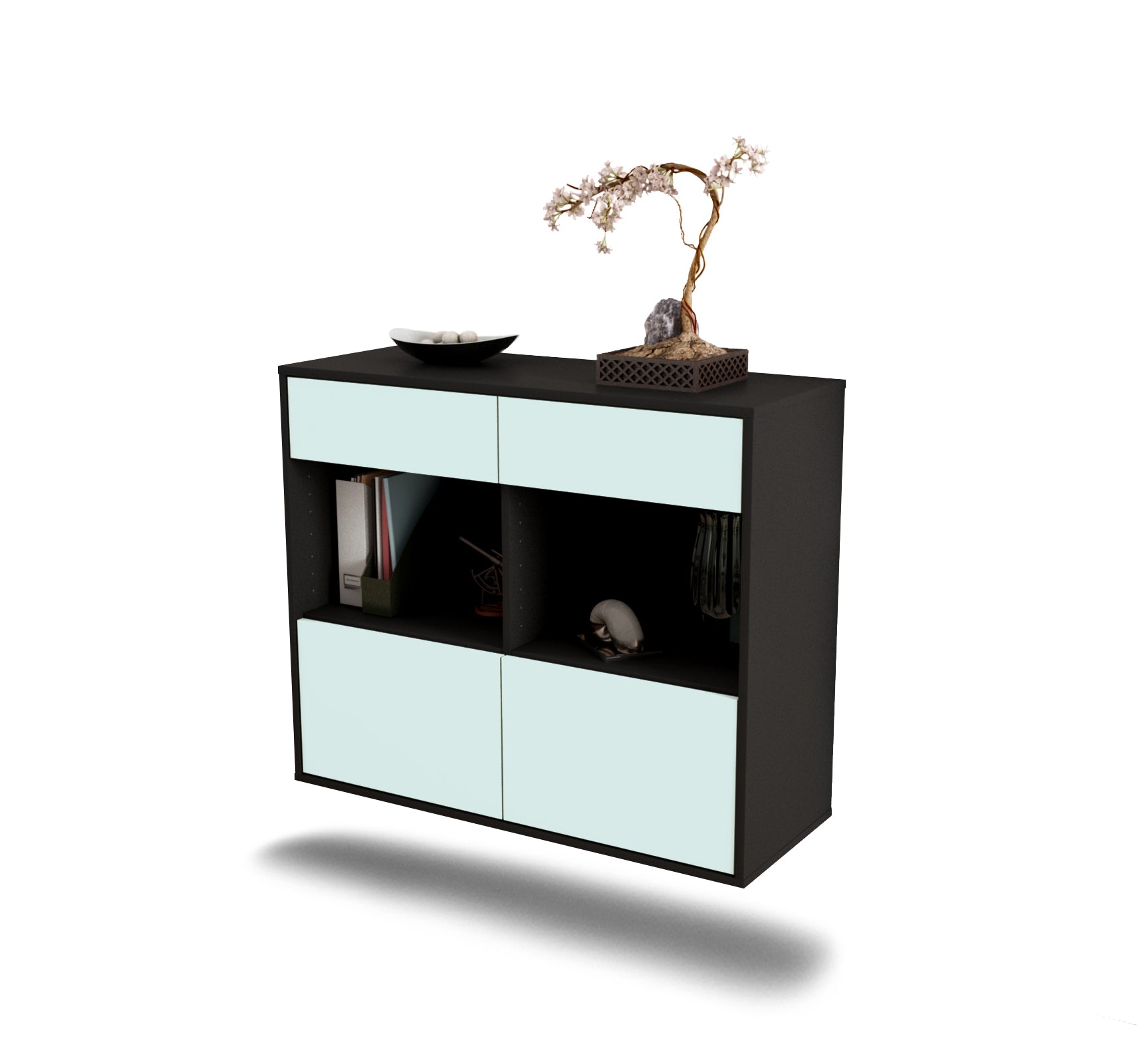 Sideboard - Christina - Design Farbakzent - Wandmontiert mit Push to open  92 cm Anthrazit