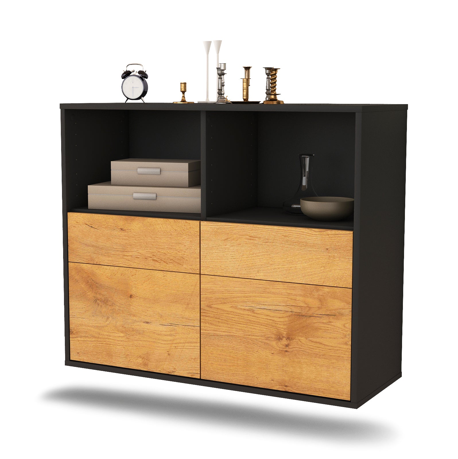 Sideboard - Christine - Design Holzdekor - Wandmontiert mit Push to open  92 cm Anthrazit