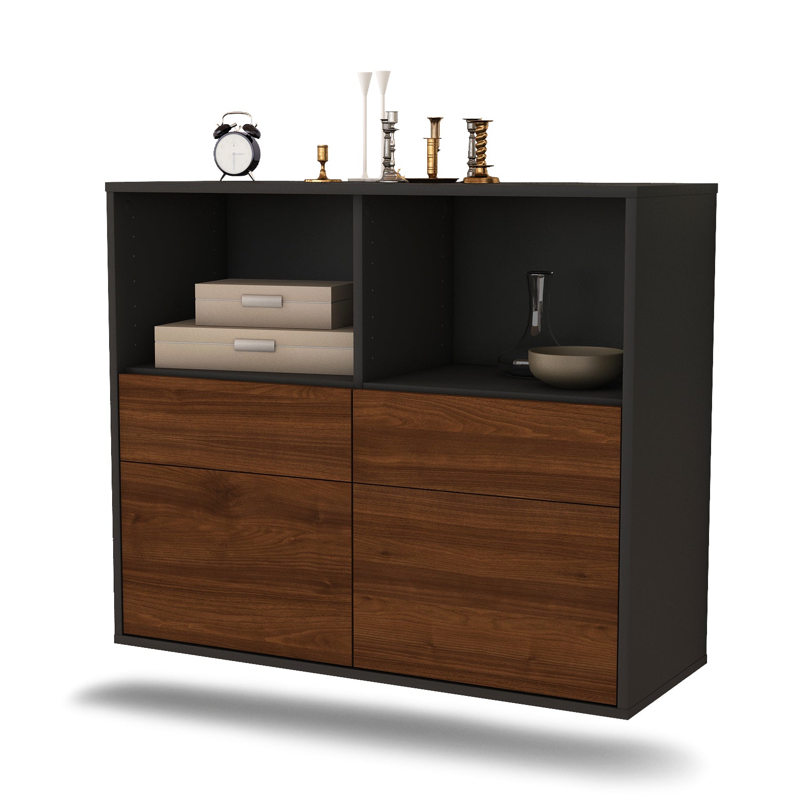 Sideboard - Christine - Design Holzdekor - Wandmontiert mit Push to open  92 cm Anthrazit