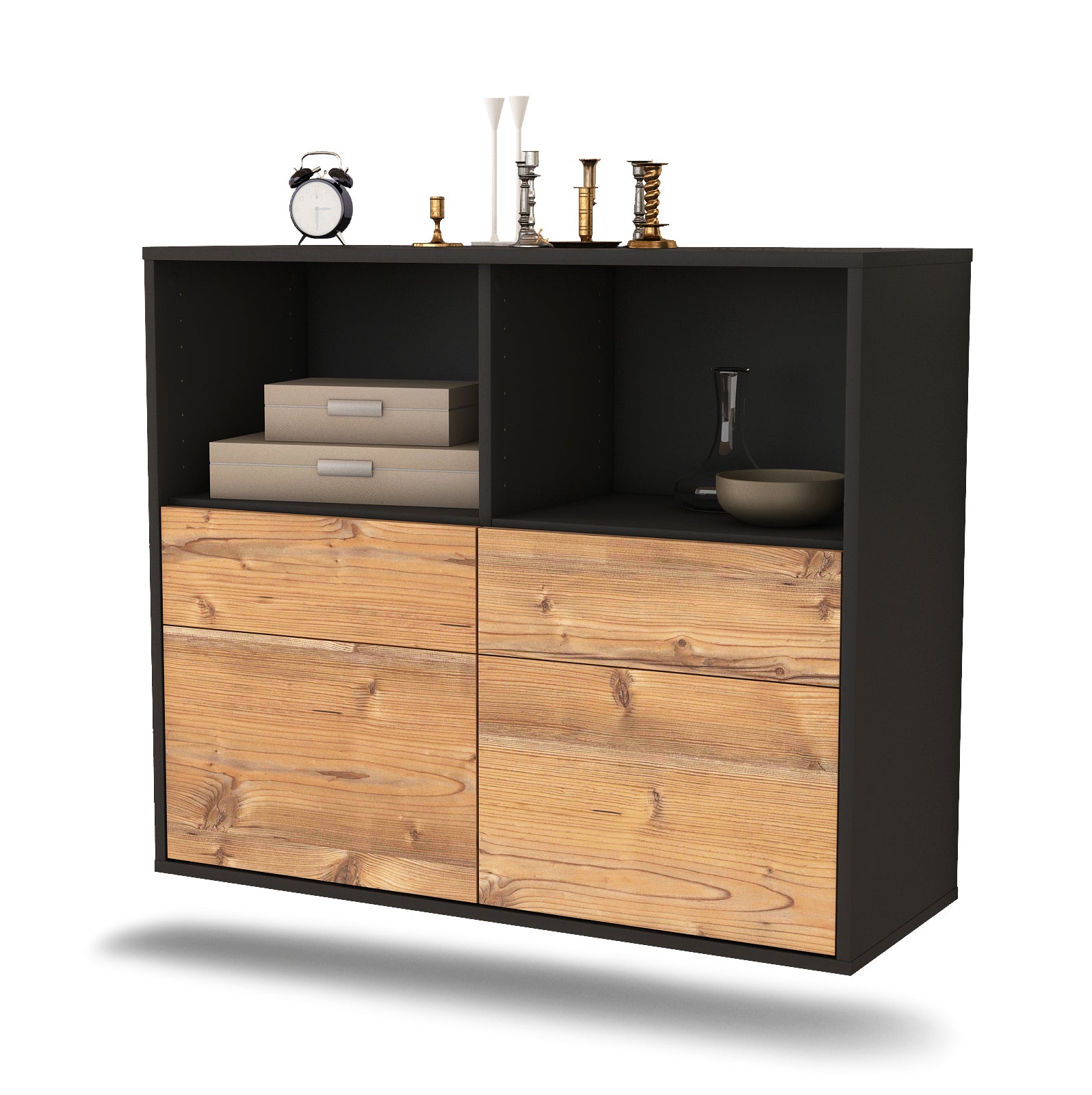 Sideboard - Christine - Design Holzdekor - Wandmontiert mit Push to open  92 cm Anthrazit