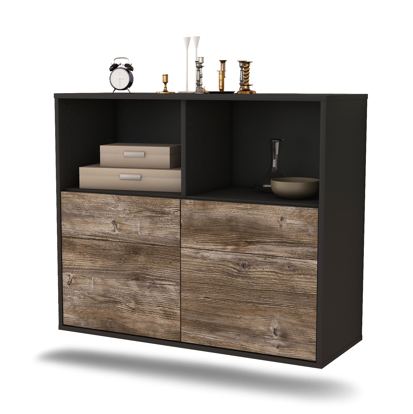 Sideboard - Christine - Design Holzdekor - Wandmontiert mit Push to open  92 cm Anthrazit