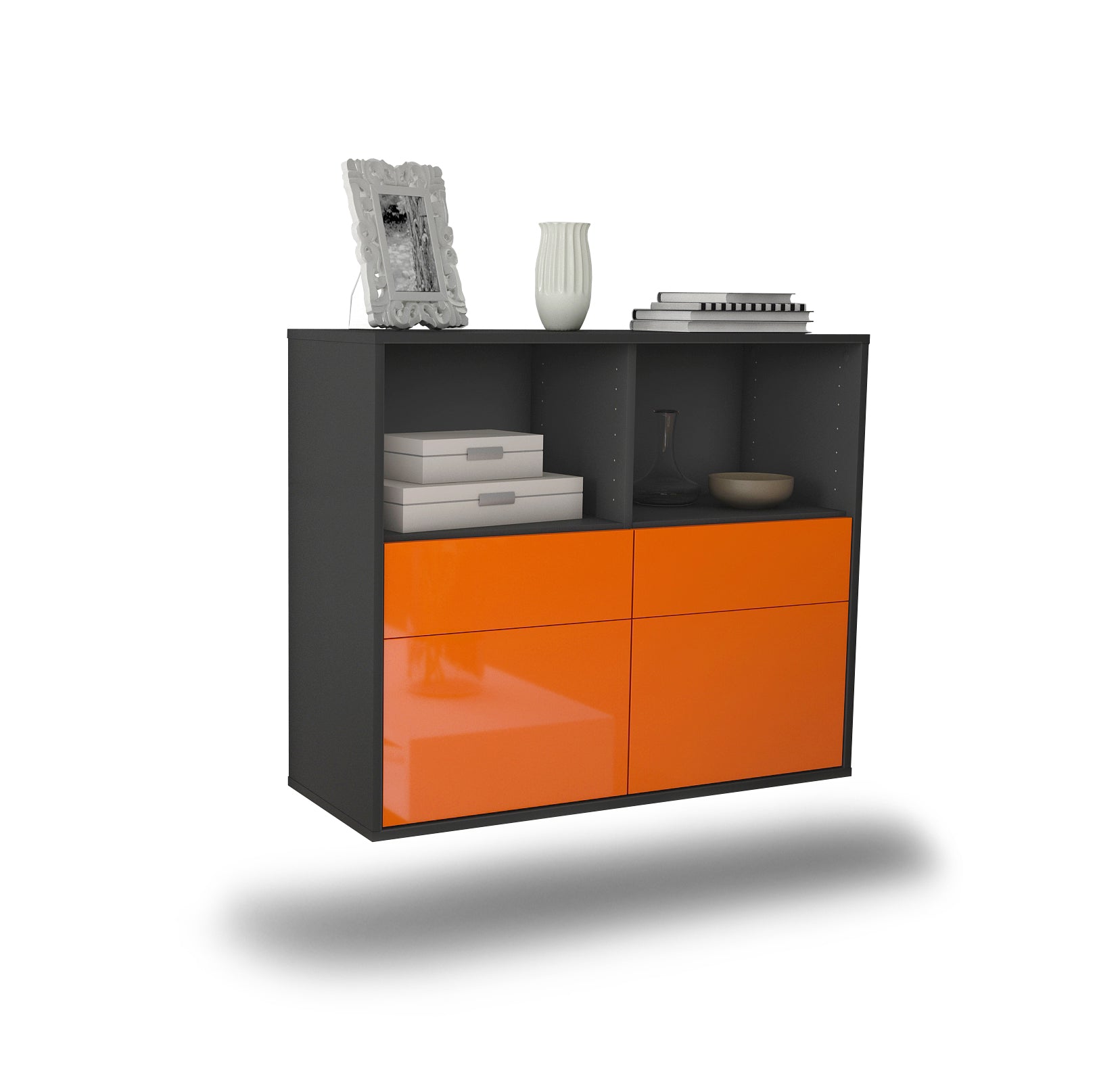 Sideboard - Christine - Design Hochglanz - Wandmontiert mit Push to open  92 cm Anthrazit