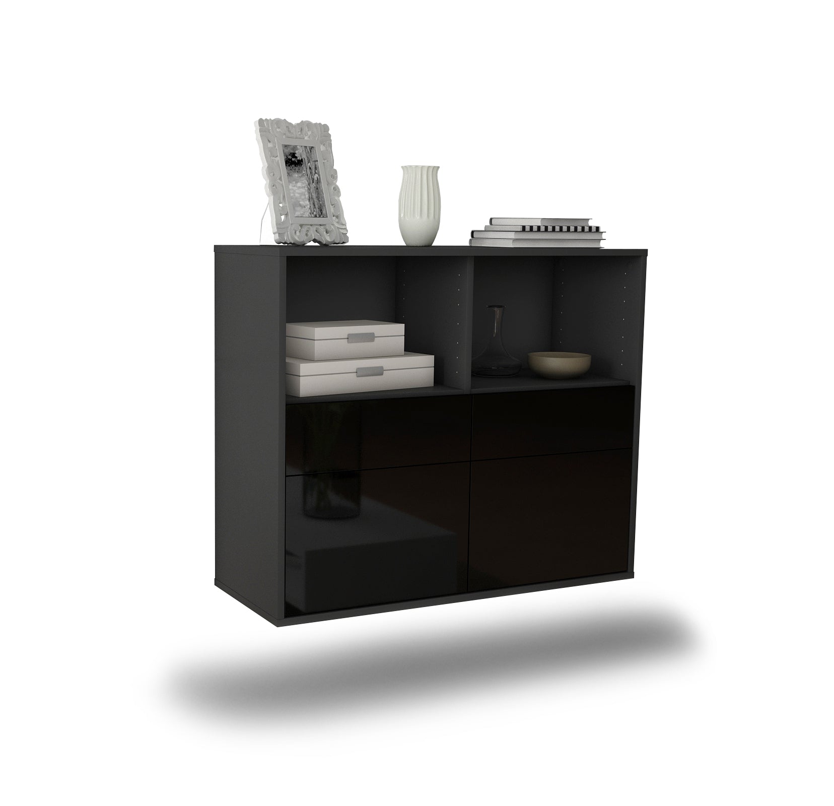 Sideboard - Christine - Design Hochglanz - Wandmontiert mit Push to open  92 cm Anthrazit