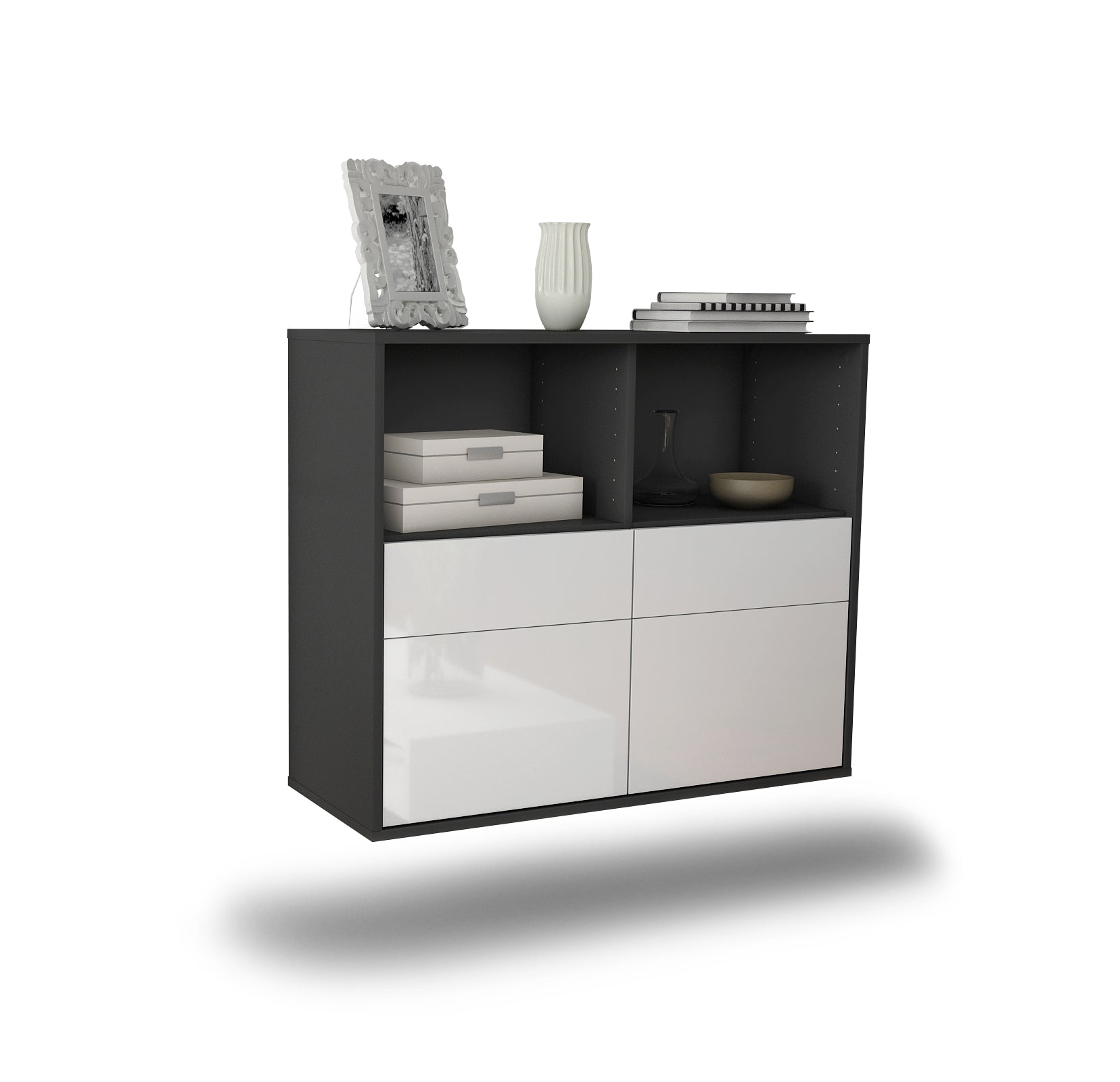 Sideboard - Christine - Design Hochglanz - Wandmontiert mit Push to open  92 cm Anthrazit