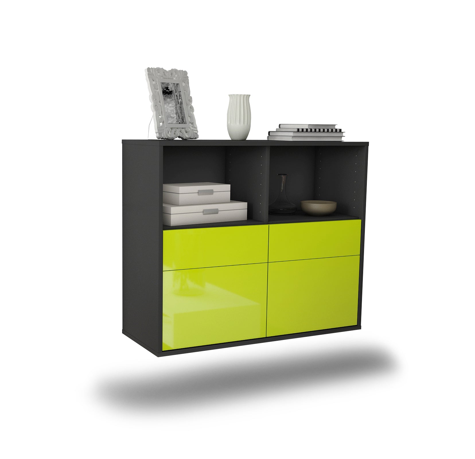 Sideboard - Christine - Design Hochglanz - Wandmontiert mit Push to open  92 cm Anthrazit