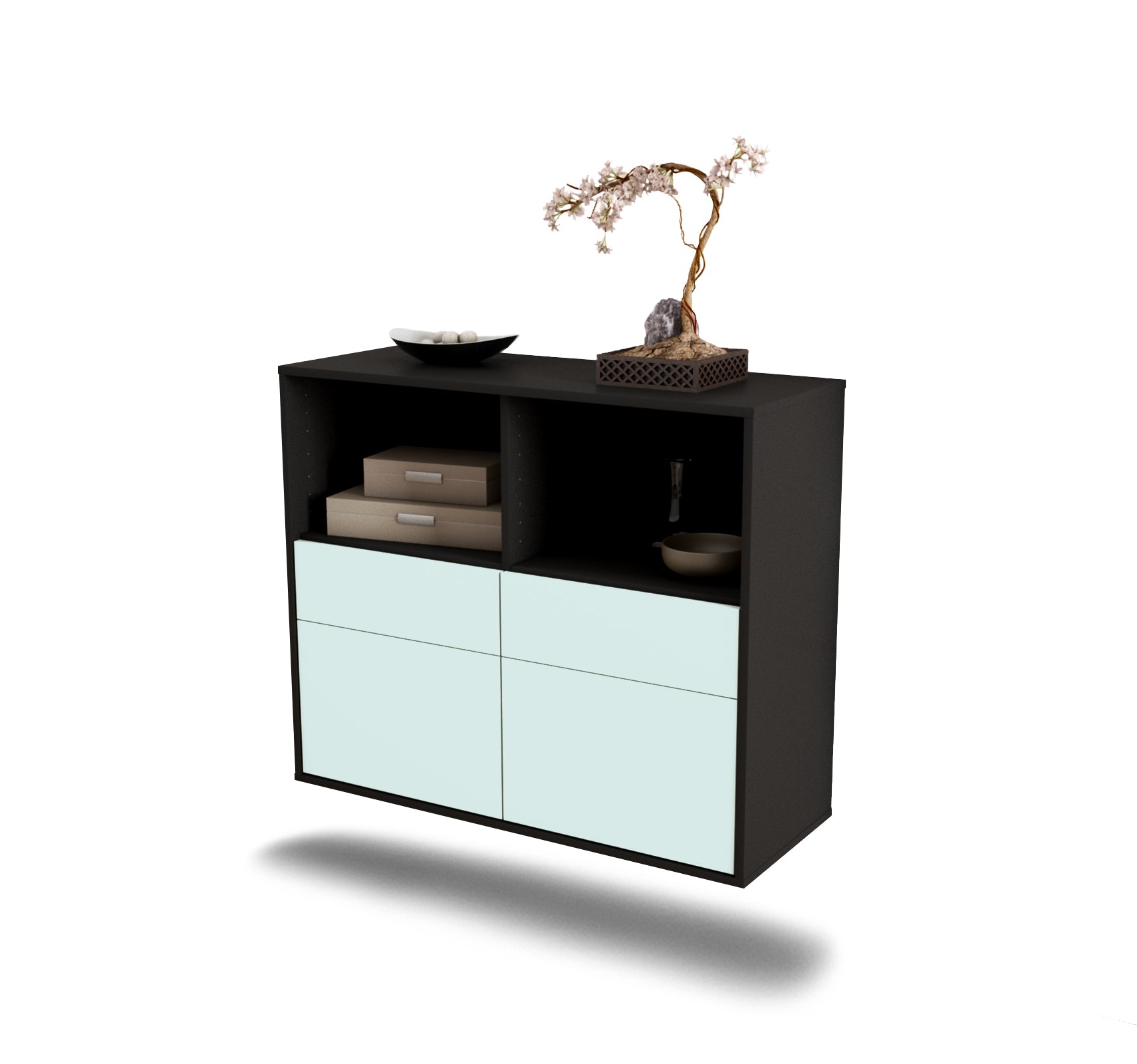 Sideboard - Christine - Design Farbakzent - Wandmontiert mit Push to open  92 cm Anthrazit