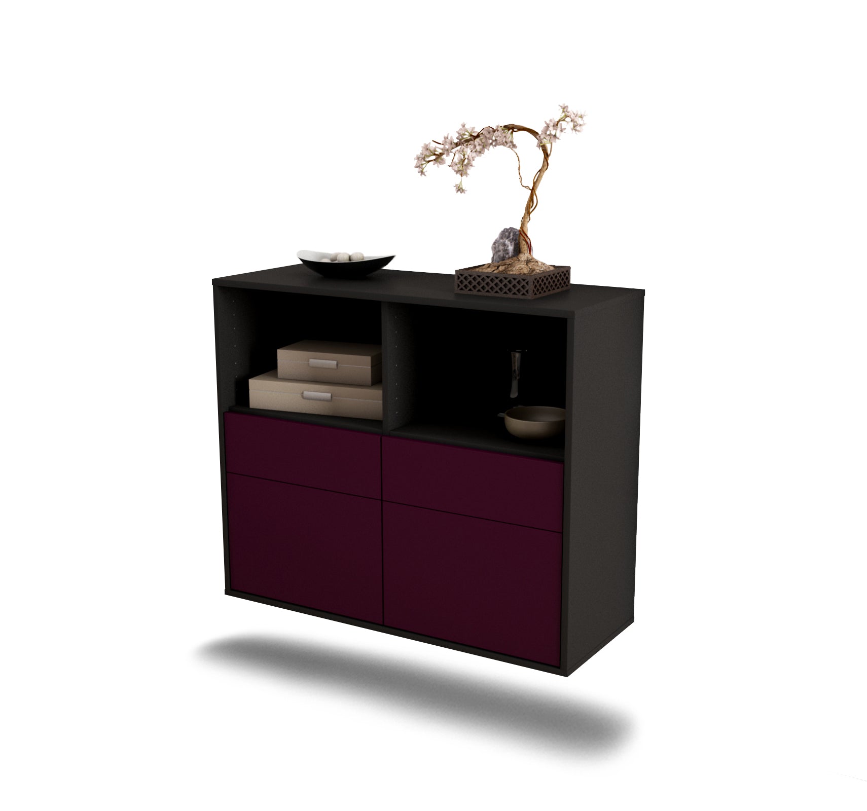 Sideboard - Christine - Design Farbakzent - Wandmontiert mit Push to open  92 cm Anthrazit