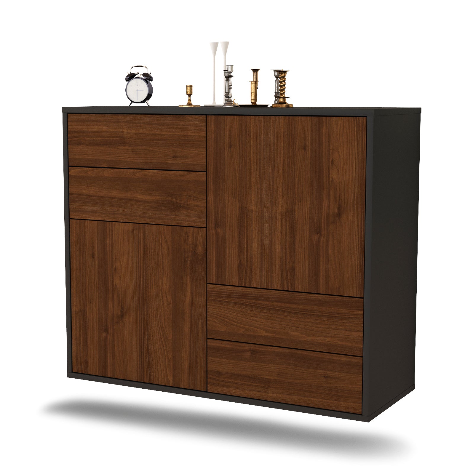 Sideboard - Ciara - Design Holzdekor - Wandmontiert mit Push to open  92 cm Anthrazit