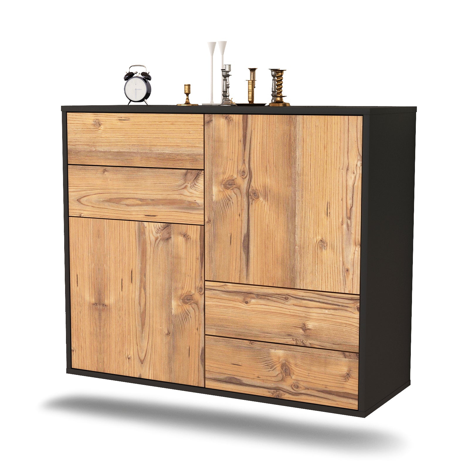 Sideboard - Ciara - Design Holzdekor - Wandmontiert mit Push to open  92 cm Anthrazit