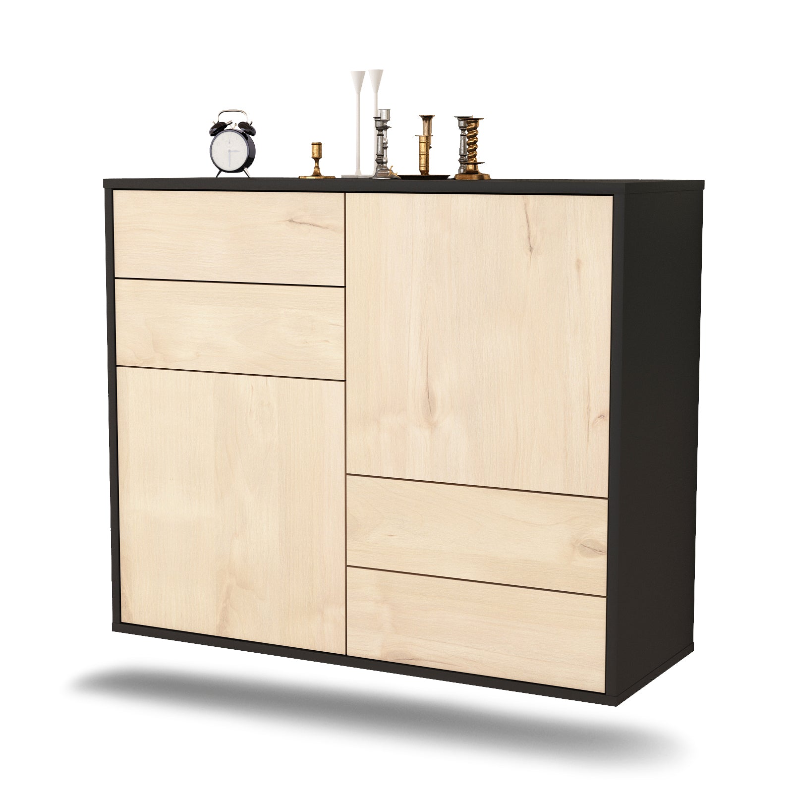 Sideboard - Ciara - Design Holzdekor - Wandmontiert mit Push to open  92 cm Anthrazit