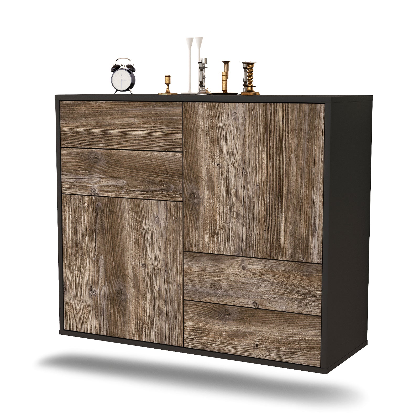 Sideboard - Ciara - Design Holzdekor - Wandmontiert mit Push to open  92 cm Anthrazit