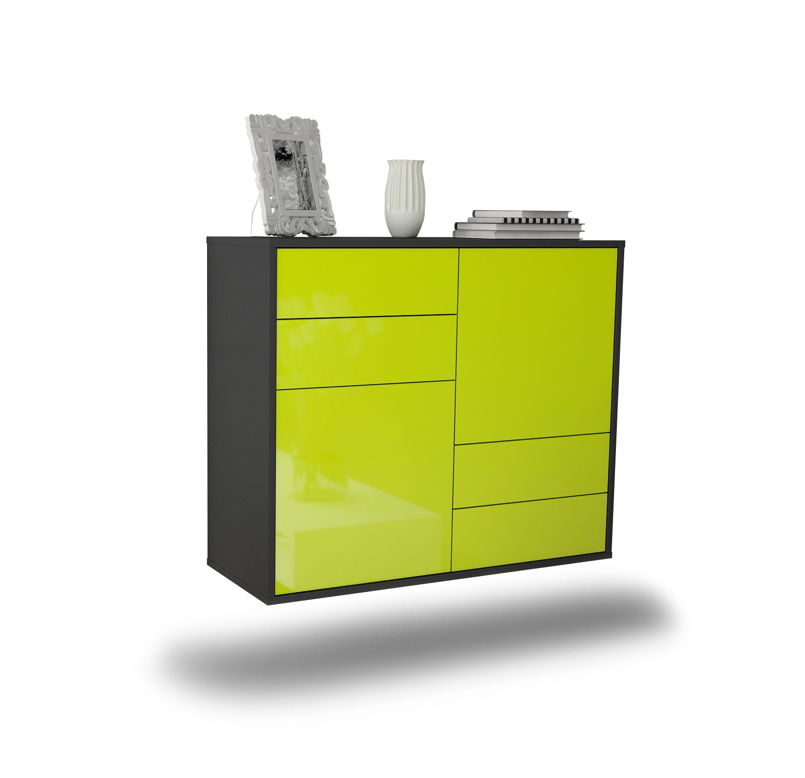 Sideboard - Ciara - Design Hochglanz - Wandmontiert mit Push to open  92 cm Anthrazit