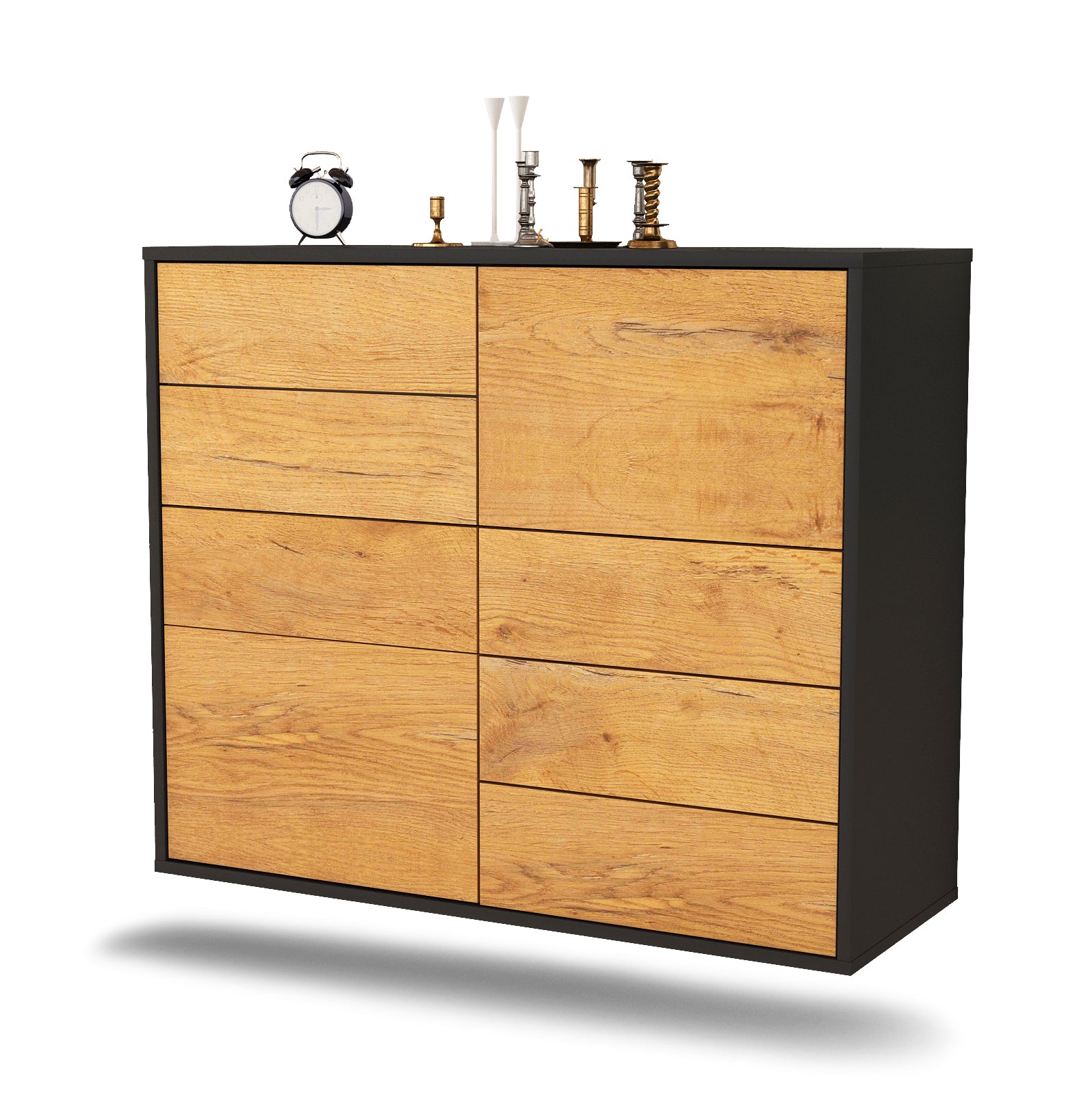 Sideboard - Circe - Design Holzdekor - Wandmontiert mit Push to open  92 cm Anthrazit