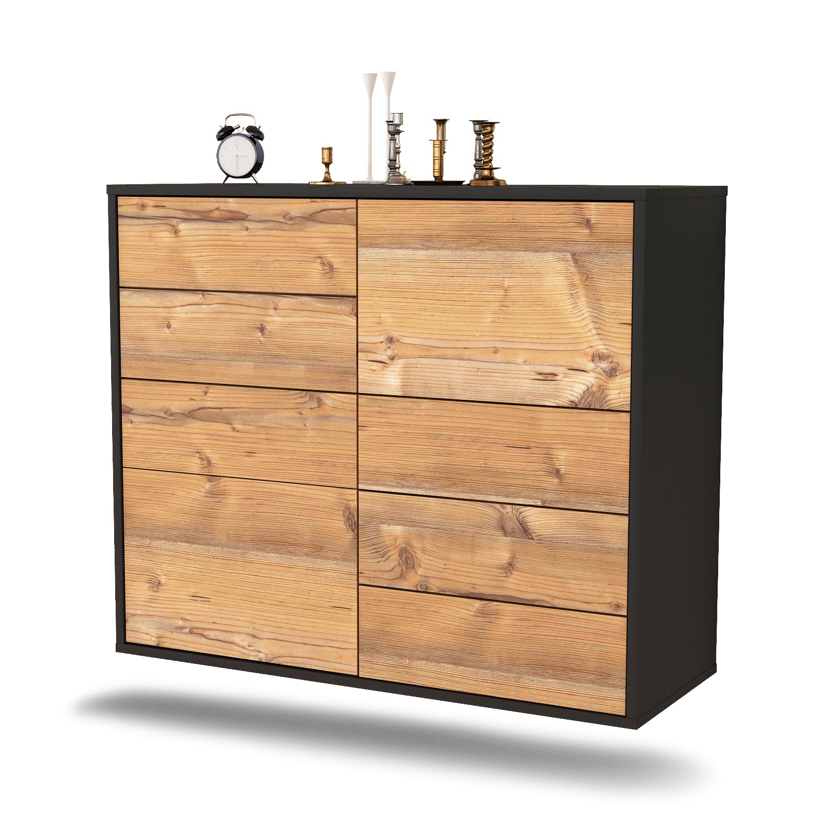 Sideboard - Circe - Design Holzdekor - Wandmontiert mit Push to open  92 cm Anthrazit