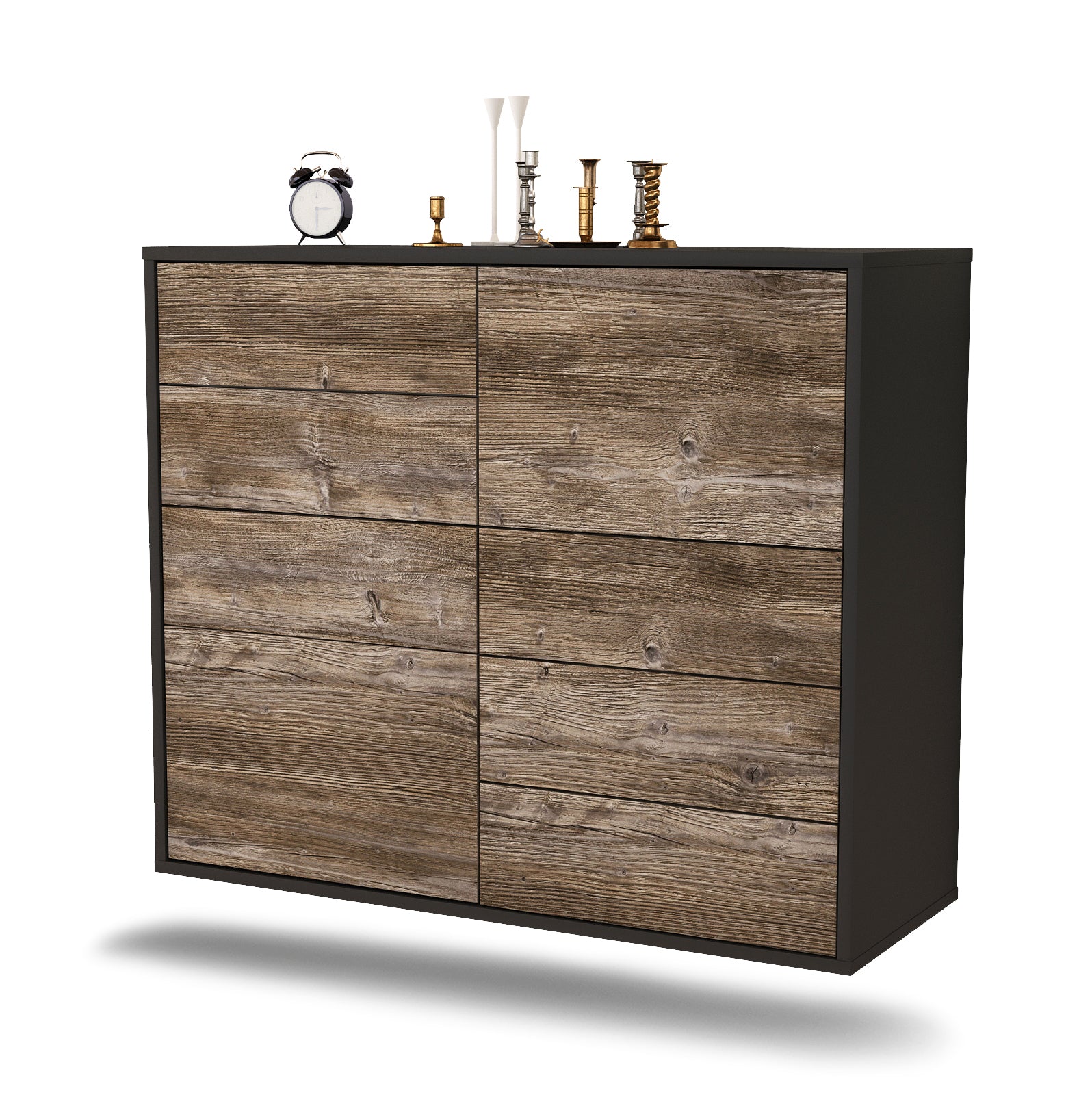 Sideboard - Circe - Design Holzdekor - Wandmontiert mit Push to open  92 cm Anthrazit