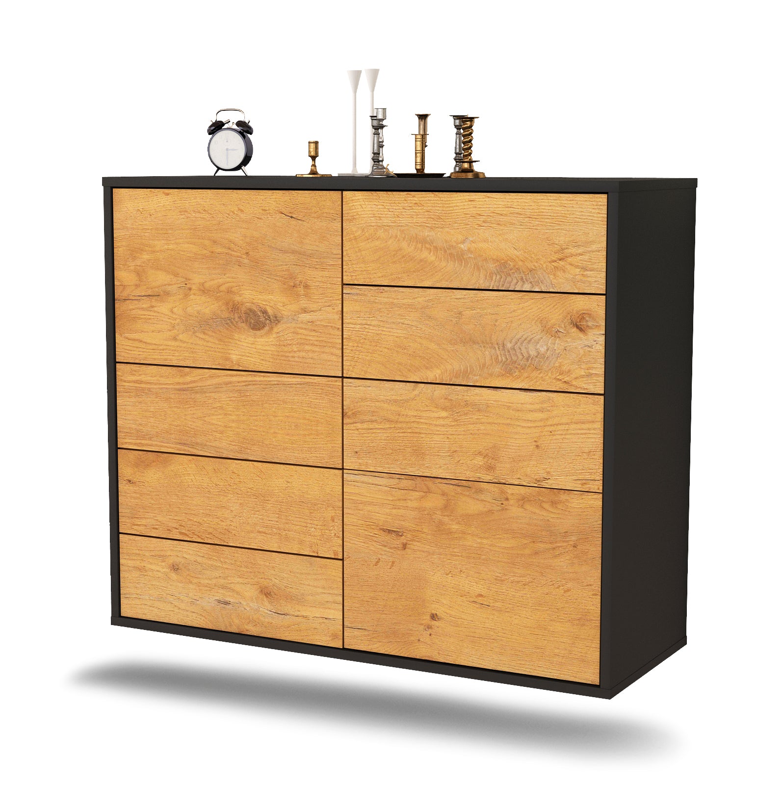 Sideboard - Clarissa - Design Holzdekor - Wandmontiert mit Push to open  92 cm Anthrazit