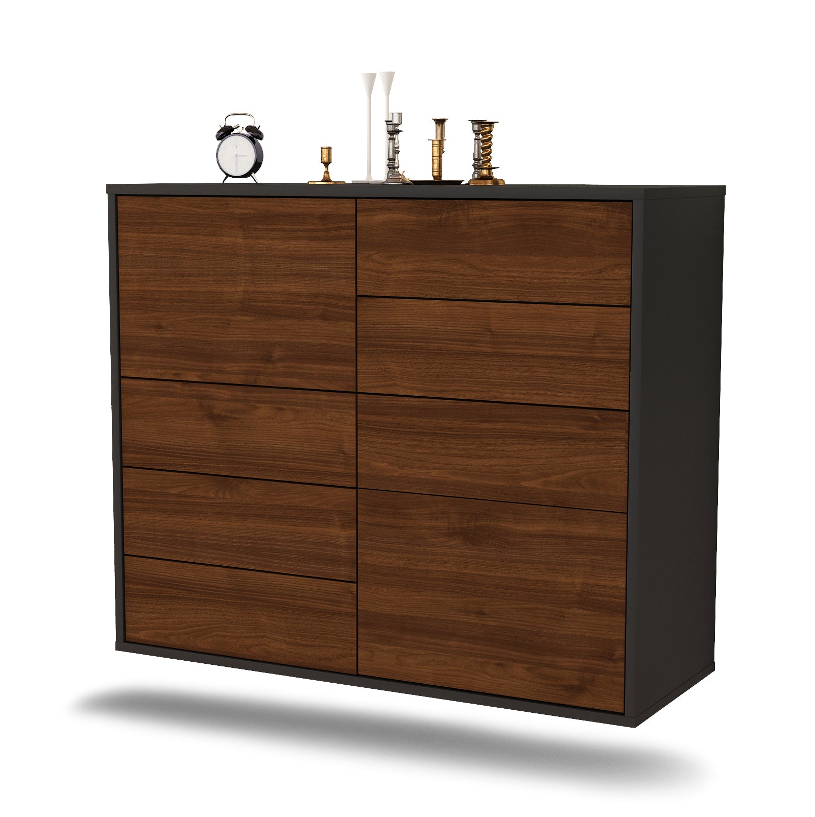 Sideboard - Clarissa - Design Holzdekor - Wandmontiert mit Push to open  92 cm Anthrazit