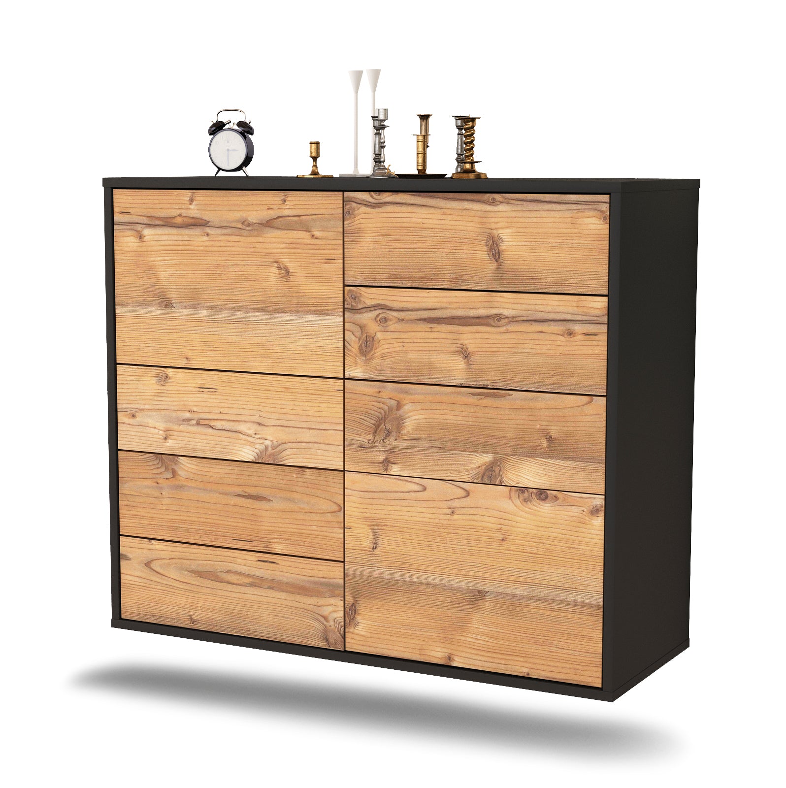 Sideboard - Clarissa - Design Holzdekor - Wandmontiert mit Push to open  92 cm Anthrazit