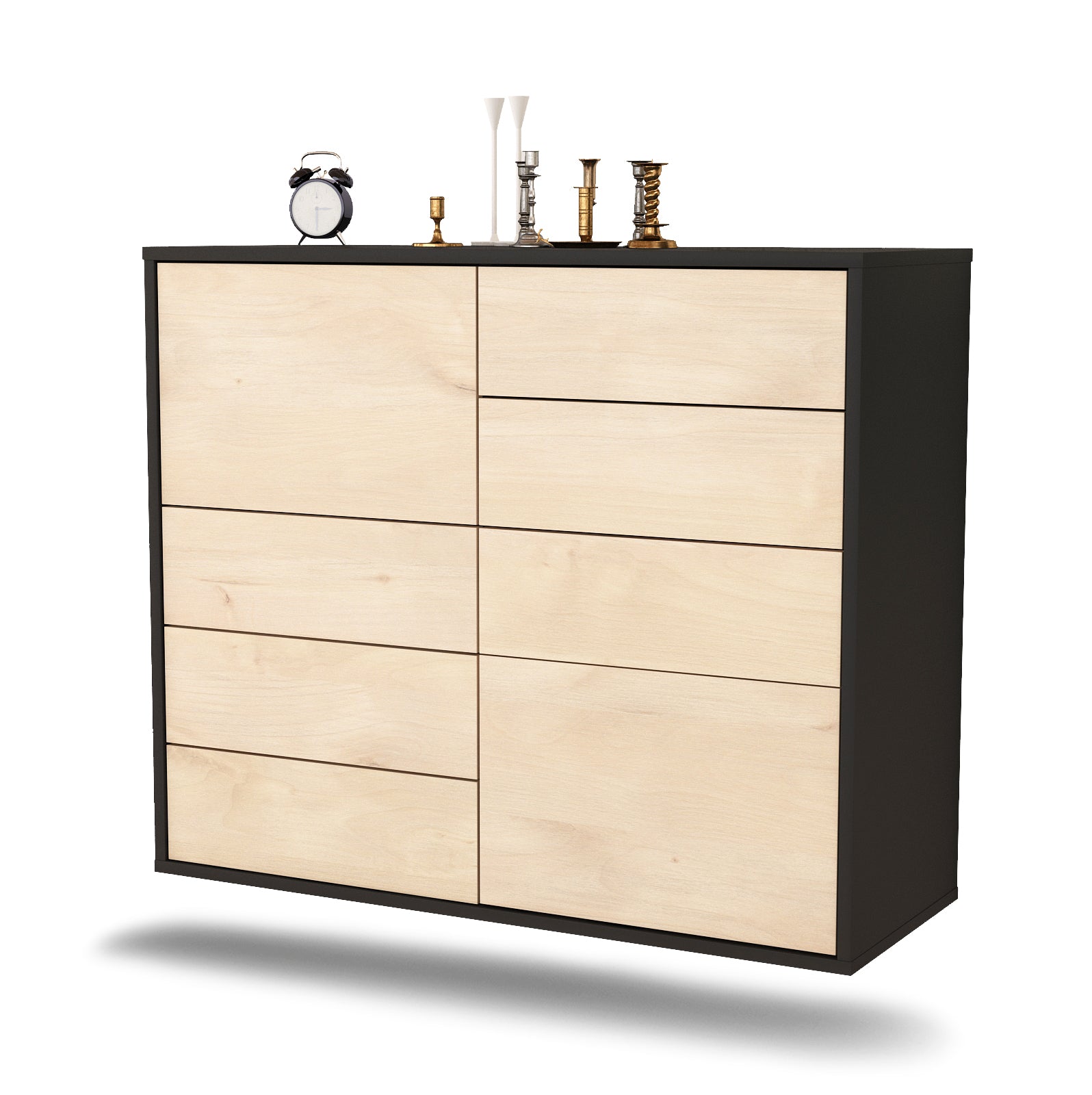 Sideboard - Clarissa - Design Holzdekor - Wandmontiert mit Push to open  92 cm Anthrazit