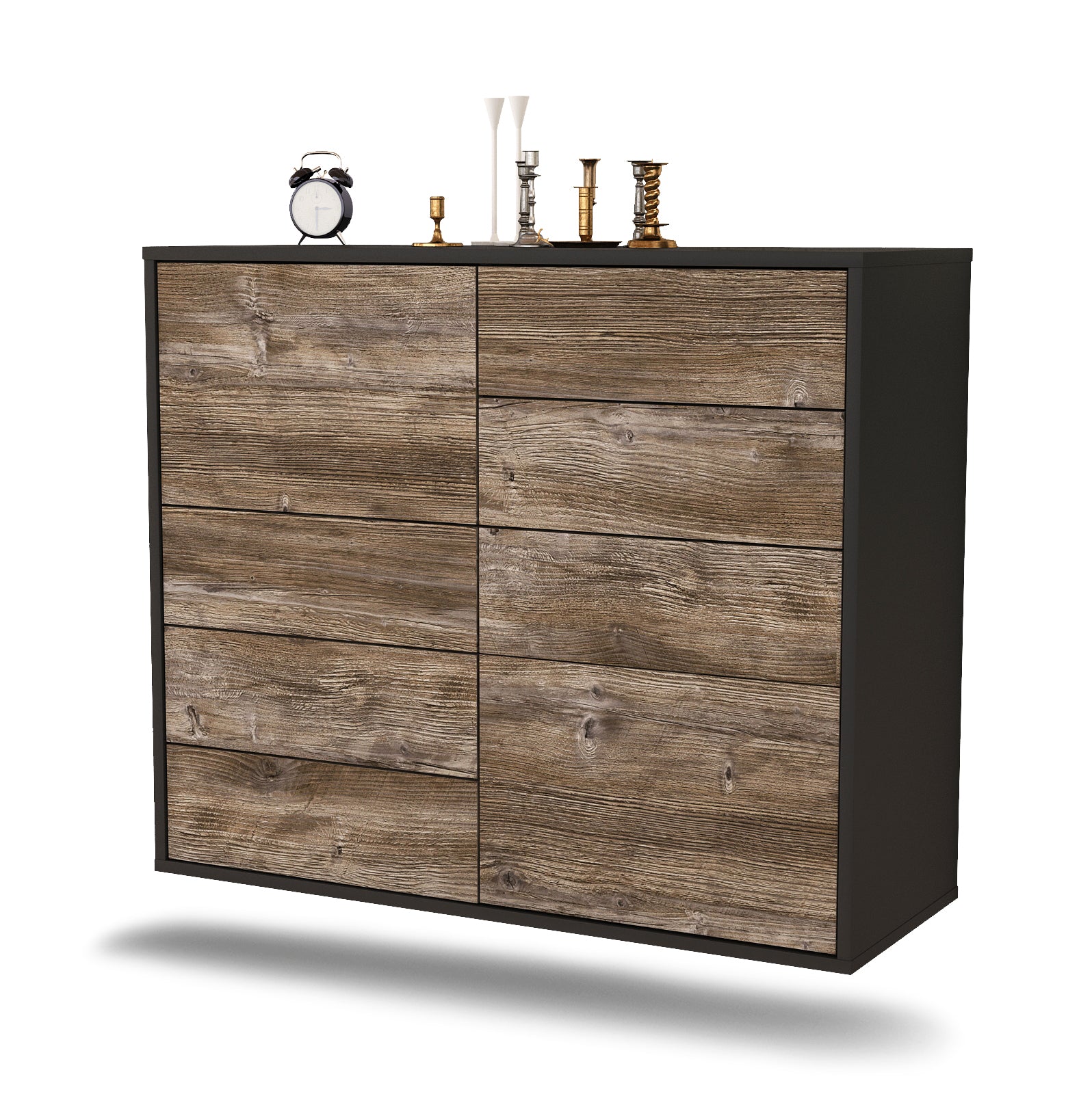 Sideboard - Clarissa - Design Holzdekor - Wandmontiert mit Push to open  92 cm Anthrazit