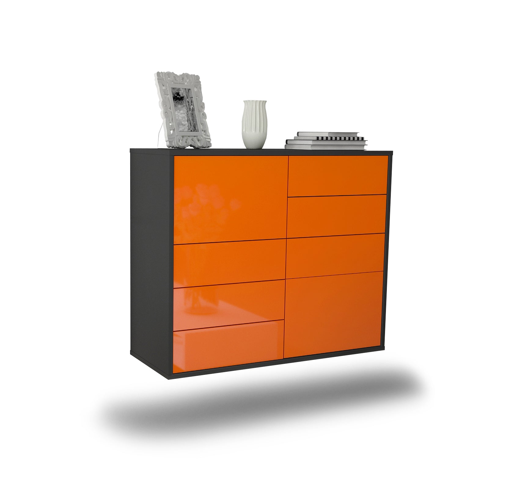 Sideboard - Clarissa - Design Hochglanz - Wandmontiert mit Push to open  92 cm Anthrazit