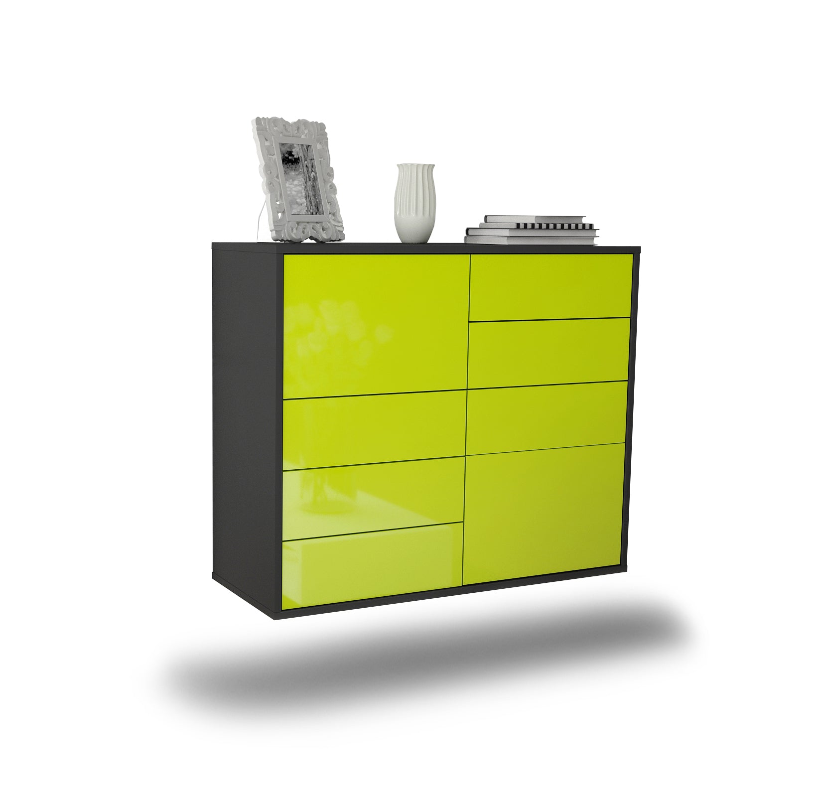 Sideboard - Clarissa - Design Hochglanz - Wandmontiert mit Push to open  92 cm Anthrazit