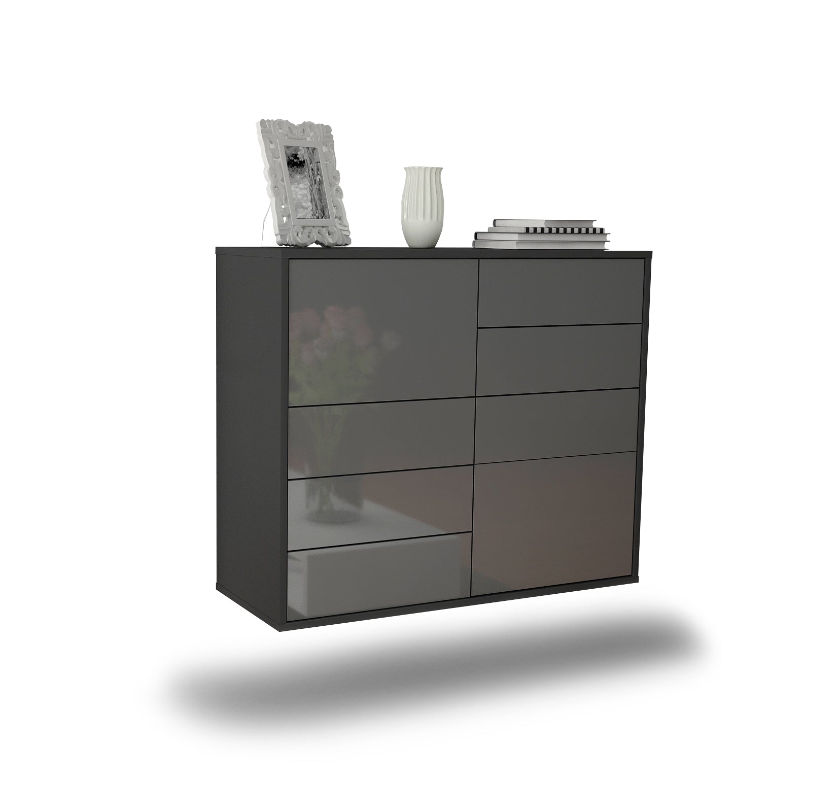 Sideboard - Clarissa - Design Hochglanz - Wandmontiert mit Push to open  92 cm Anthrazit