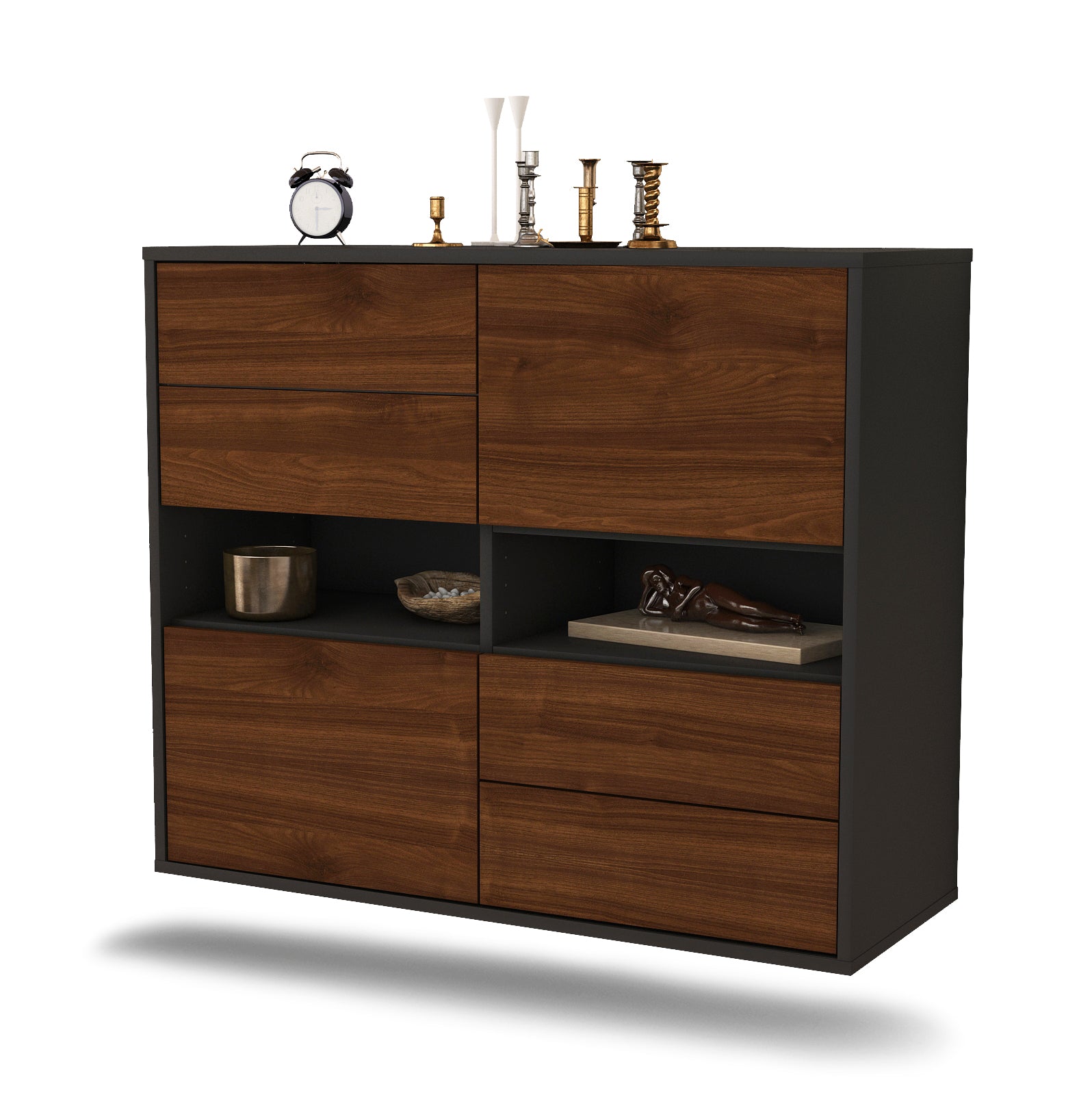 Sideboard - Claudia - Design Holzdekor - Wandmontiert mit Push to open  92 cm Anthrazit