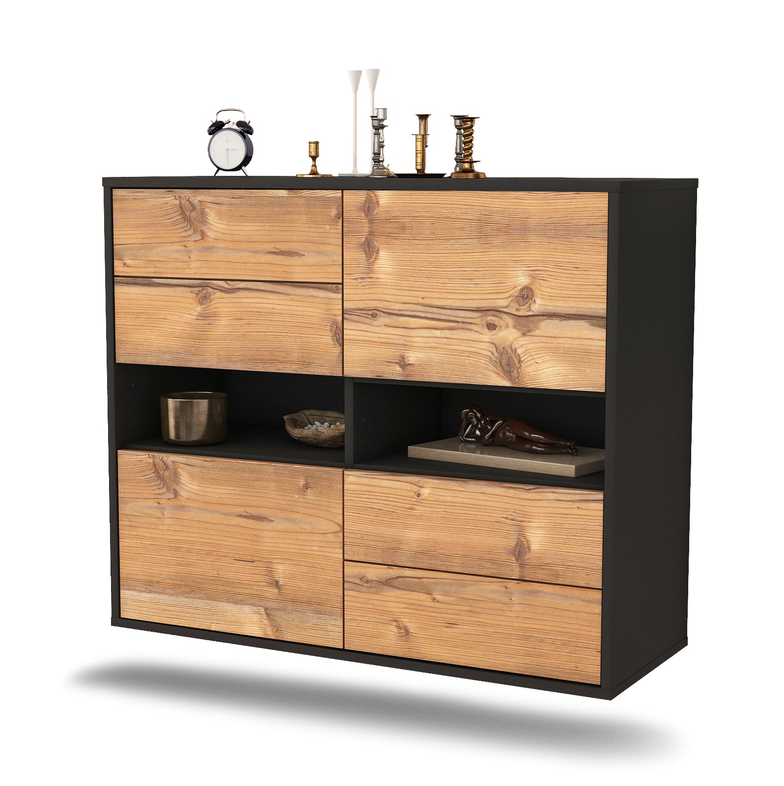 Sideboard - Claudia - Design Holzdekor - Wandmontiert mit Push to open  92 cm Anthrazit