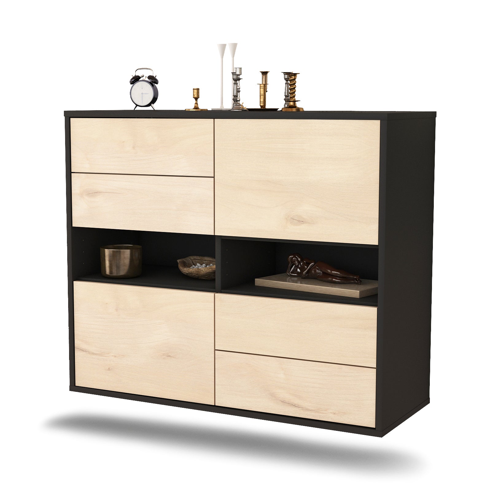 Sideboard - Claudia - Design Holzdekor - Wandmontiert mit Push to open  92 cm Anthrazit