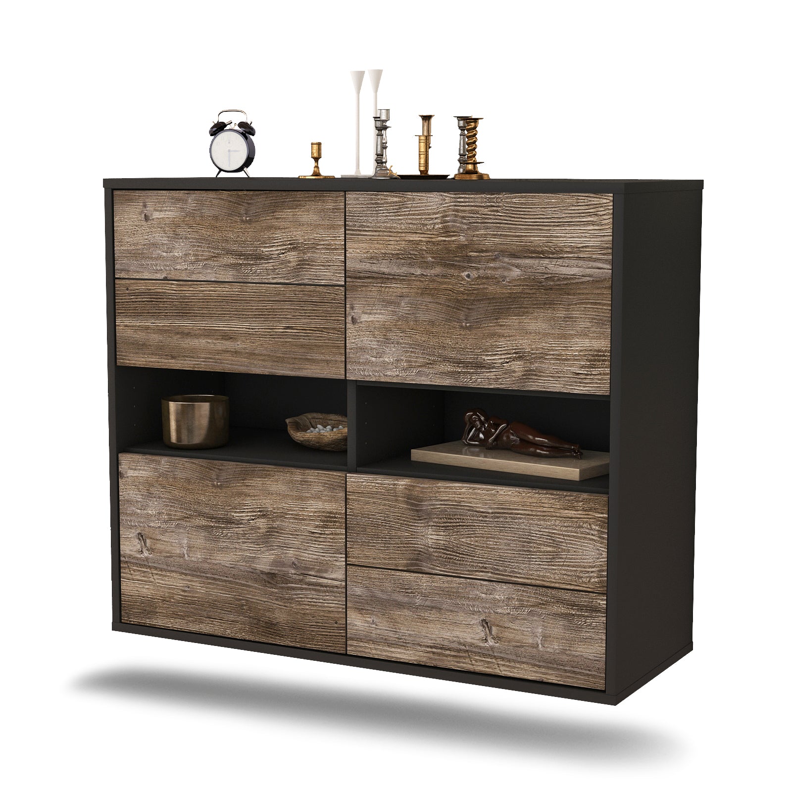 Sideboard - Claudia - Design Holzdekor - Wandmontiert mit Push to open  92 cm Anthrazit